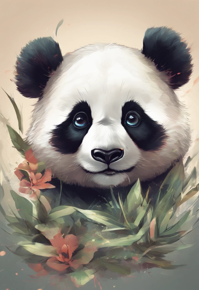 A cute panda,has big eyes,blusher,Sloth,greet,detail-rich, white backgrounid