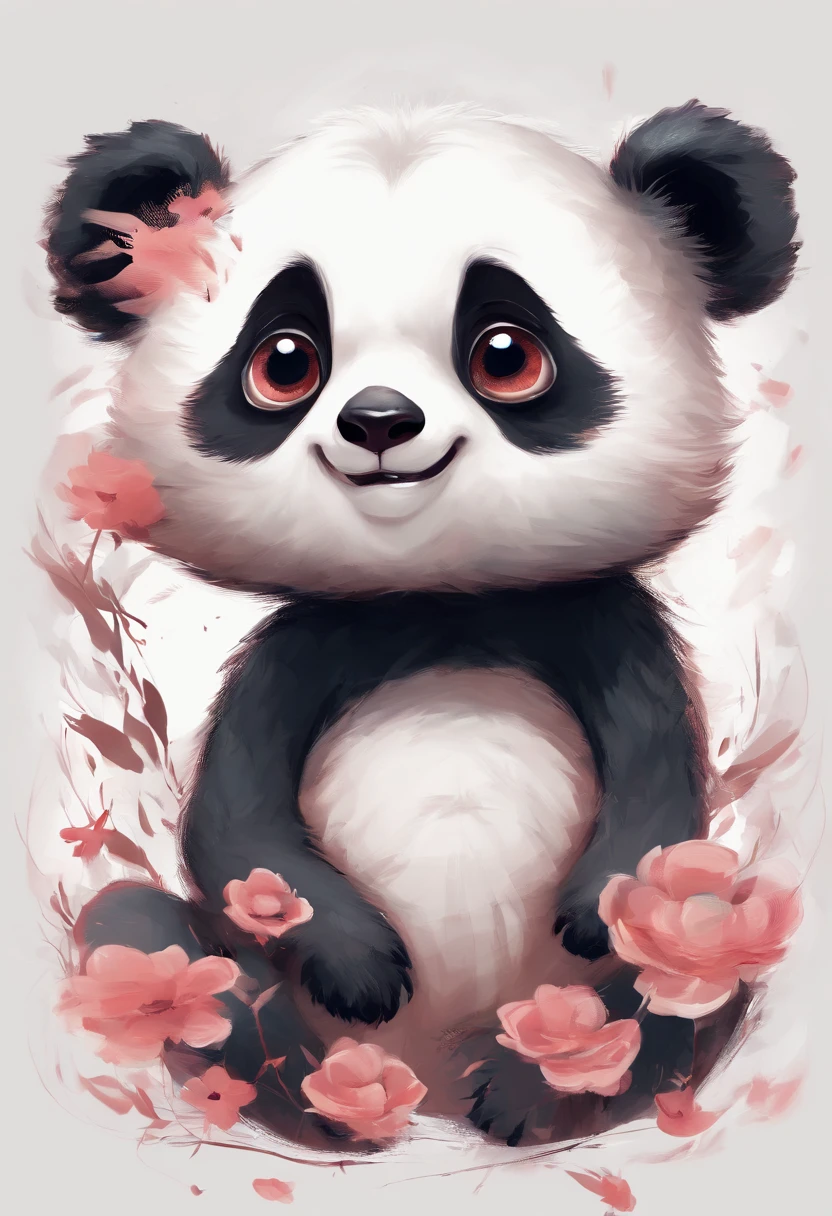 A cute panda,has big eyes,blusher,Sloth,greet,detail-rich, white backgrounid