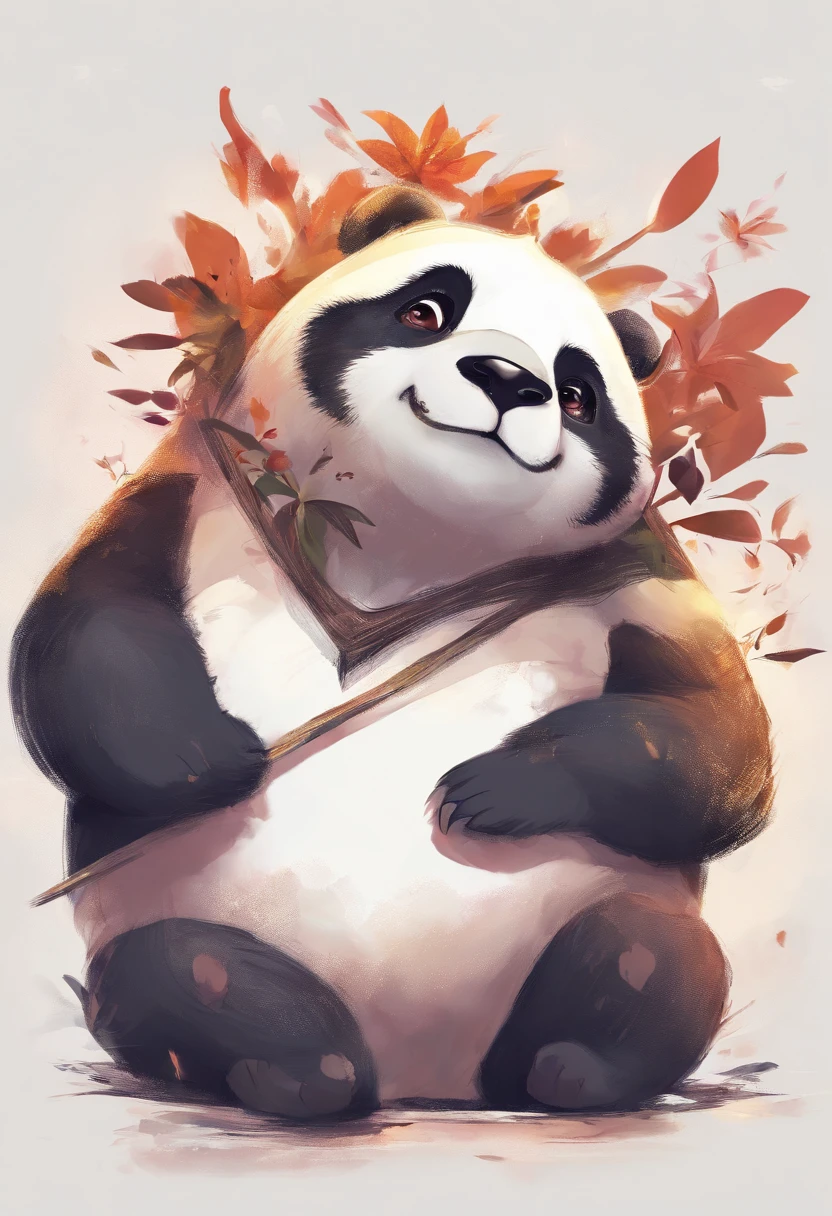 A cute panda,has big eyes，blusher，Sloth，greet，detail-rich, white backgrounid