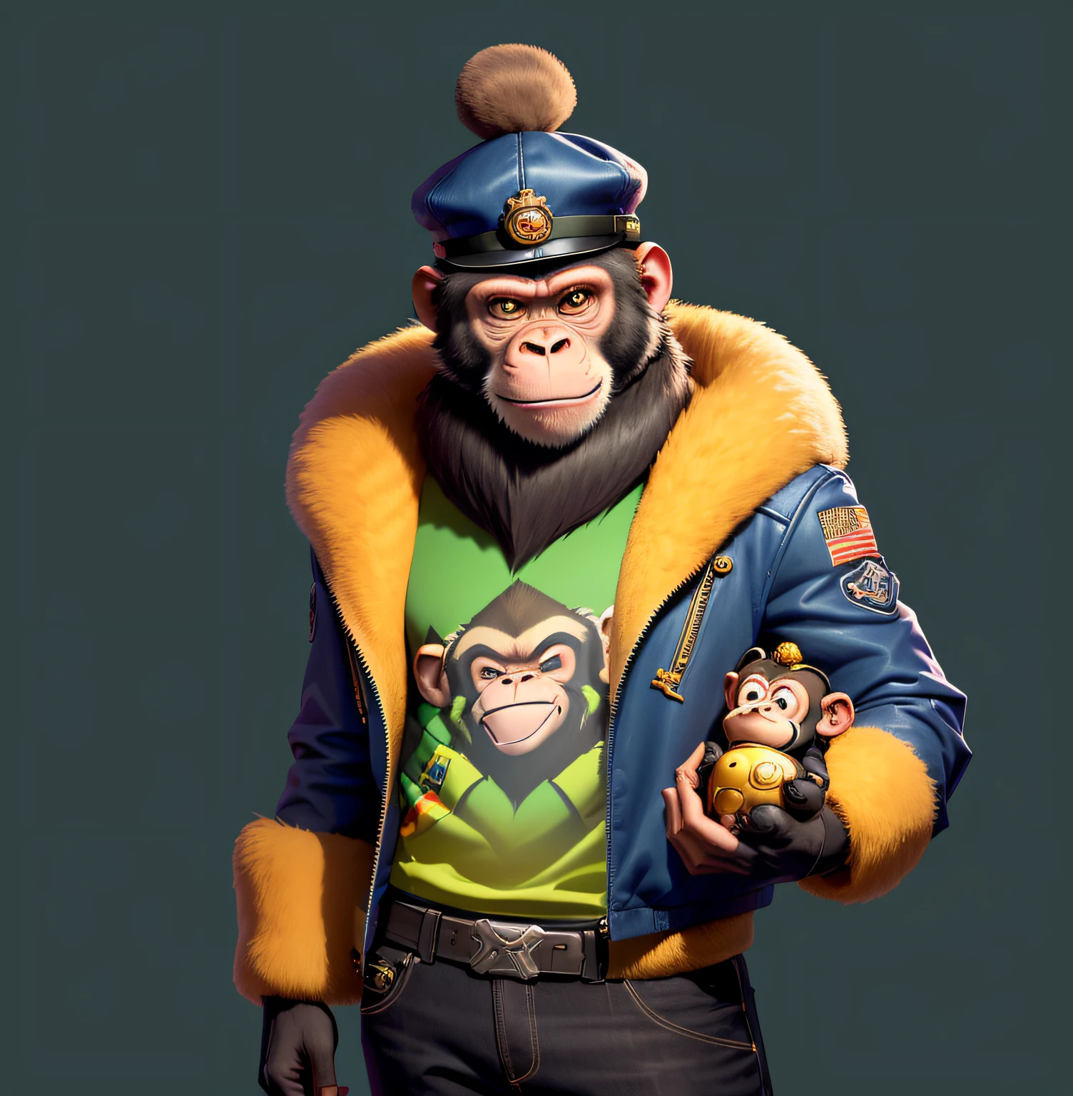A cartoon monkey blowing a bubble with a hat in, Winston, o Macaco de Overwatch, macaco entediado nft, Assunto= chimp, inspirado em Alex Petruk APe, macaco entediado, Rasputin como personagem Grubhub, estilo varguyart, Winston de Overwatch, macaque inside alien base, inspirado por Dong Kingman, Cheburashka