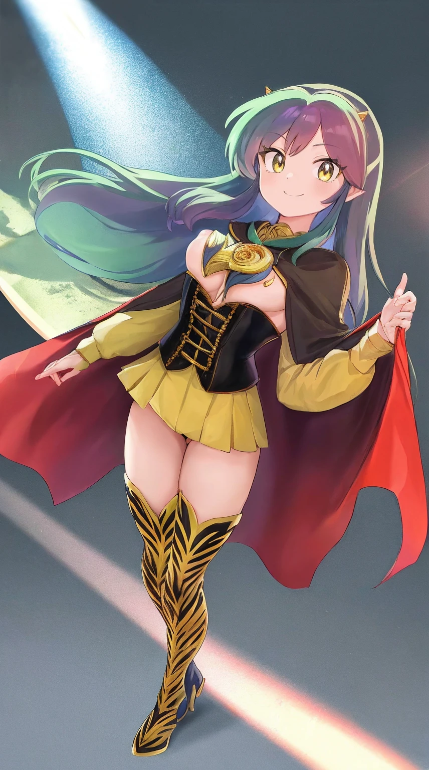 masterpiece, best quality,, corset, breastplate,lum, , urusei yatsura, cloak, pants, pullover kimono,martial pov,, pantyhose, sharpteeth, standing,smile, matial art,, full body, boots , pant, medium breast, pants, pullover,martial pov,god rays, ray tracing, sparkle, cinematic lighting, UHD, retina, masterpiece, ccurate, anatomically correct, textured skin, super detail, high details, high quality, award winning, best quality, highres, 1080P, HD, 4K, thunder aura, light aura