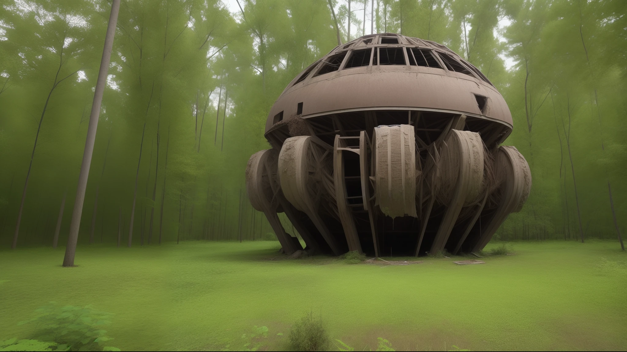 An enormous and unnindentifying thing, abandoned in the middle of the forest
