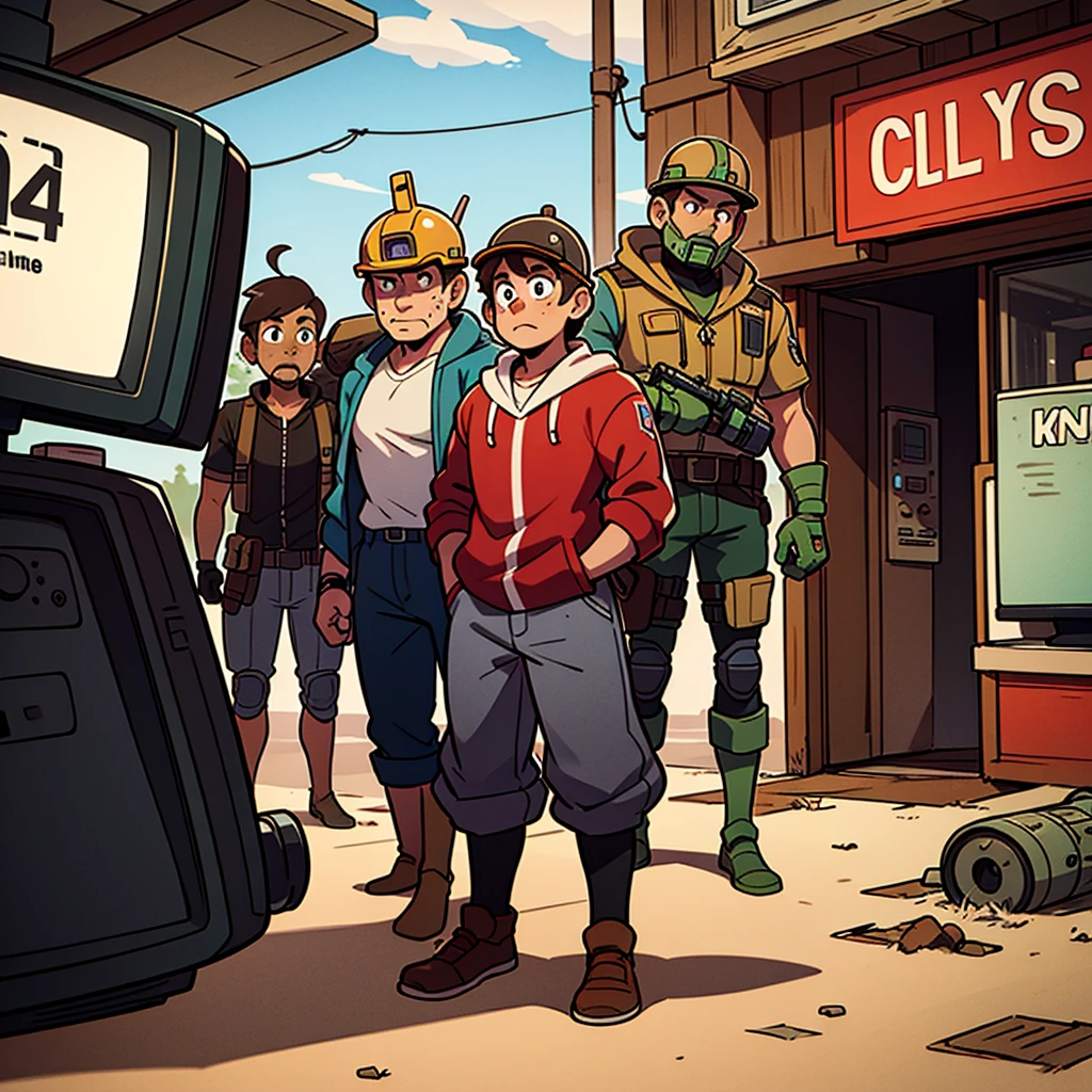 there are four men in helmets standing in a line, cyber steampunk 8 k 3 d, television screenshot, the fifth series, mugshots, anthropomorphic machine, standing in wasteland, wales, promotional shot