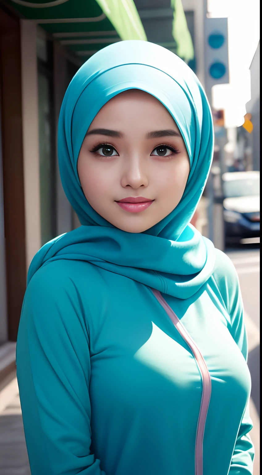 (night scene, close up photo of a sexy naked malay girl with hijab, posing, look at a camera and smile, blue pastel hijab, (green eyes:0.8), big tit, cute young face, 18 yo, soft volumetric lights, (backlit:1.3), (cinematic:1.3), intricate details, (ArtStation:1.2),Best quality, high resolution, masterpiece: 1.3), a beautiful malay woman in hijab, big breasts, slim figure, sweatshirt, beautifully presented details in the street and facial and skin texture, detailed eyes, double eyelids, big eyeschest visible, shirt open