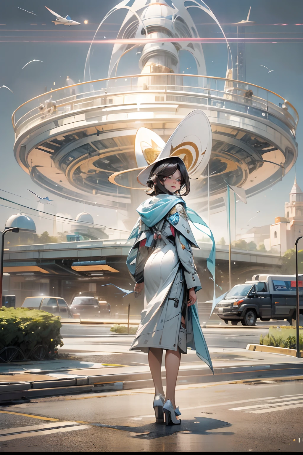 Sci-fi flying saucer(((Modern fashion movie poster))),(poster for),((charact)),Disney animation art style,tmasterpiece,super-fine,Ultra photo realsisim,Hyper-realistic,best qualtiy,8K,Ultra-clear,A high resolution