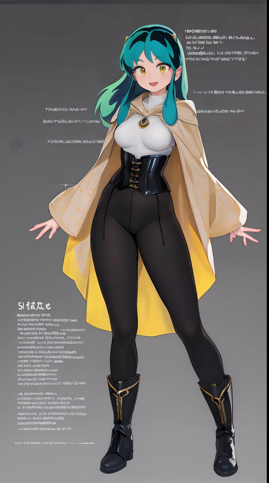 masterpiece, best quality,, corset, breastplate,lum, , urusei yatsura, cloak, pants, pullover kimono,martial pov,, pantyhose, sharpteeth, standing,smile, matial art,, full body, boots , pant, medium breast, pants, pullover,martial pov,god rays, ray tracing, sparkle, cinematic lighting, UHD, retina, masterpiece, ccurate, anatomically correct, textured skin, super detail, high details, high quality, award winning, best quality, highres, 1080P, HD, 4K, thunder aura, light aura,refsheet