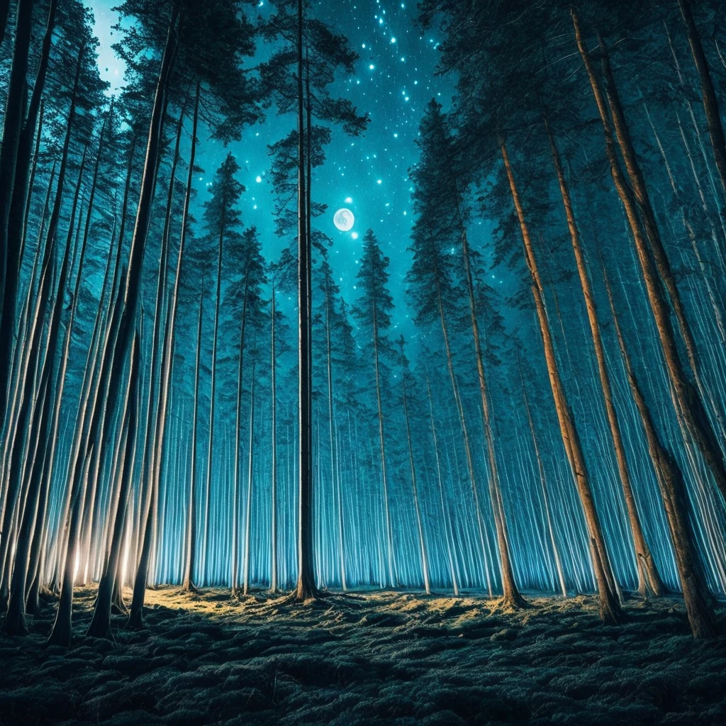 forest at night, blue tone