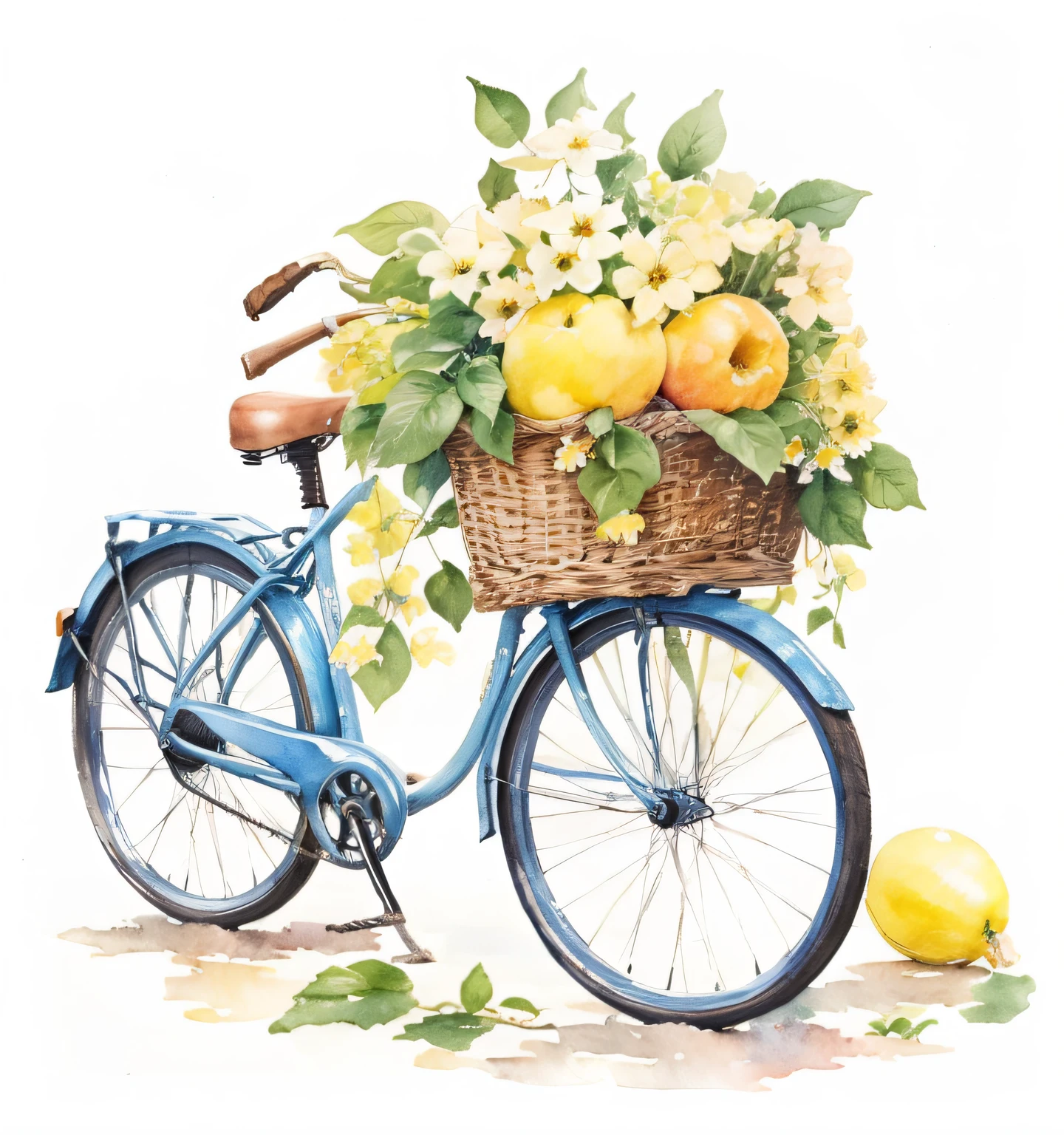 Hand Painted Bicycle Drawing with Brush and Watercolor