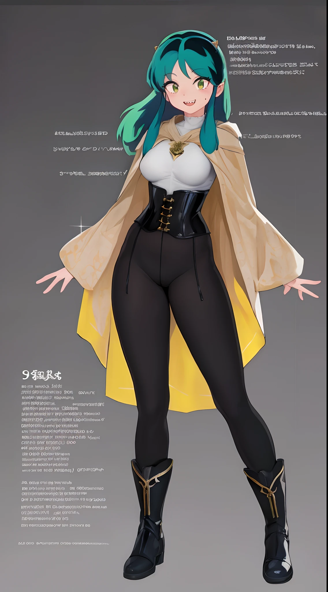masterpiece, best quality,, corset, breastplate,lum, , urusei yatsura, cloak, pants, pullover kimono,martial pov,, pantyhose, sharpteeth, standing,smile, matial art,, full body, boots , pant, medium breast, pants, pullover,martial pov,god rays, ray tracing, sparkle, cinematic lighting, UHD, retina, masterpiece, ccurate, anatomically correct, textured skin, super detail, high details, high quality, award winning, best quality, highres, 1080P, HD, 4K, thunder aura, light aura,refsheet