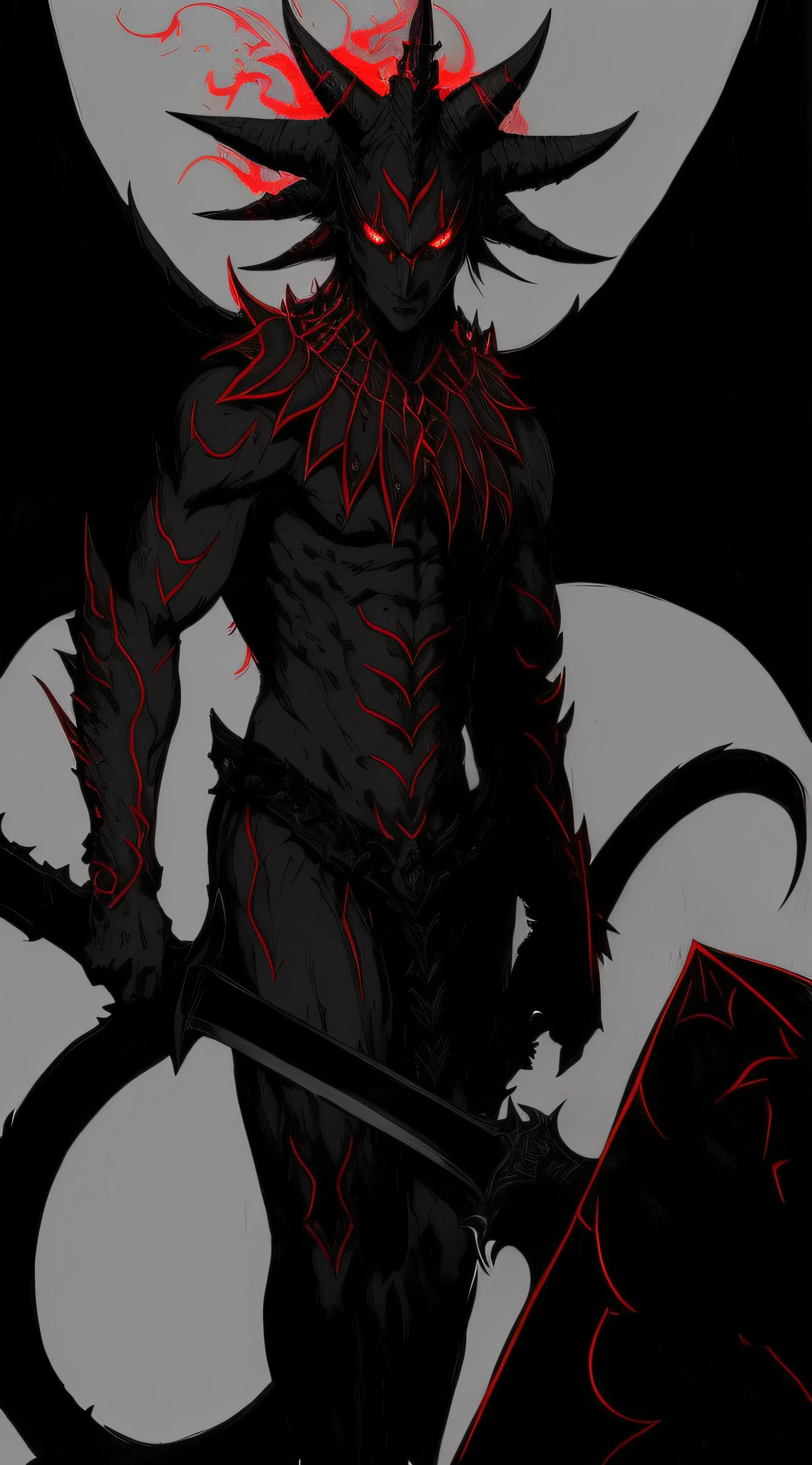a close up of a person holding a sword and a large demon, demon soul concept art, dark high-contrast concept art, human male demon, demon lord, dark soul concept, man male demon, full body savage devilman, demonic creature, demon male, dark souls art style, demogorgon, devilman, demon noble character design, demon berserker