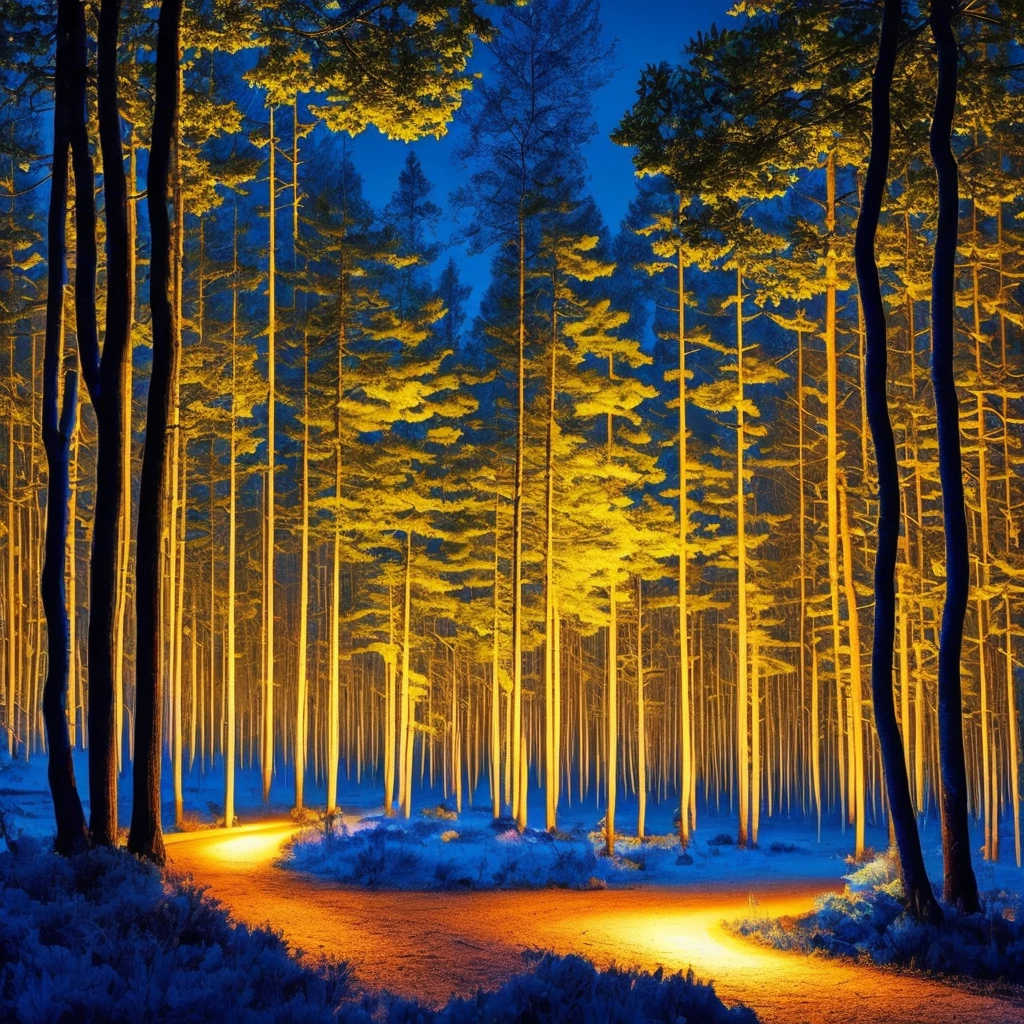 forest at night, blue illumination