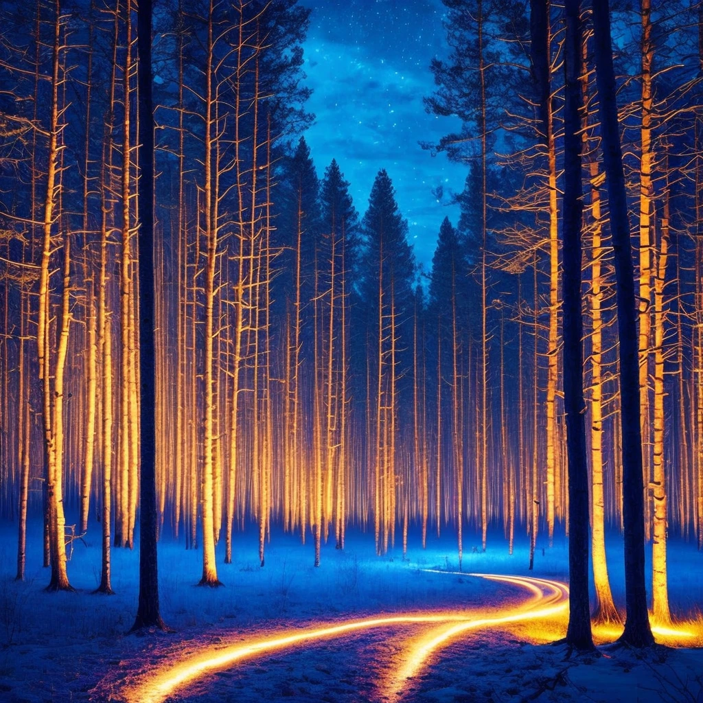 forest at night, blue illumination