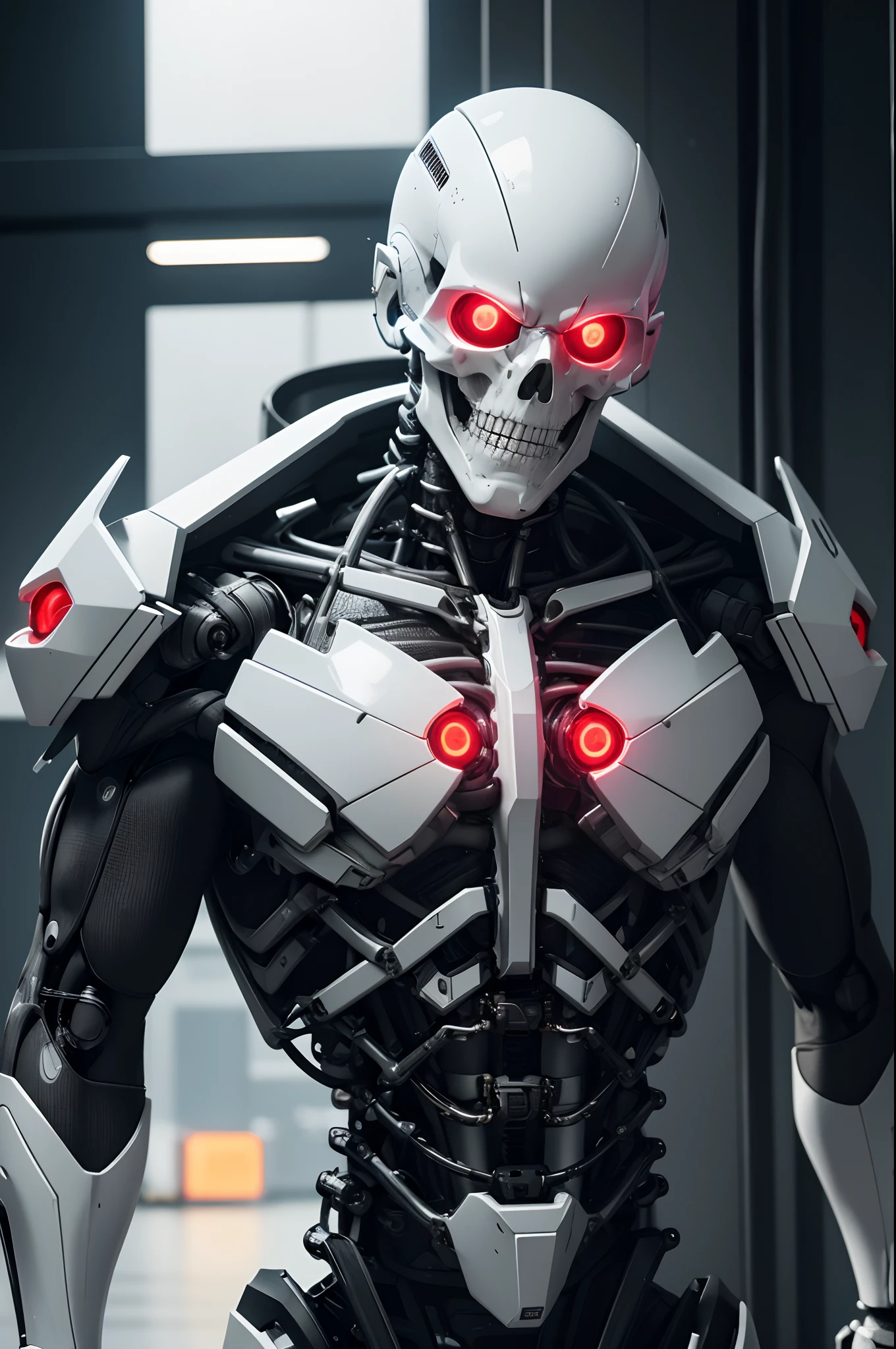 8K,The camera eye of one eye that glows red is exposed.,Young Man Head Humanoid Electronic System |Cyborg Man|Visible Detailed Brain|With a heart of visible detail|Muscle Cable Wire|bio punk|cybernetic|cyberpunked|Connected to a large number of cables,LED to issue,White marble bust|Canon M50 |100mm|foco nítido|smoother|Hyper-Realism|high-detail|Intricate details|Metal skeleton,
