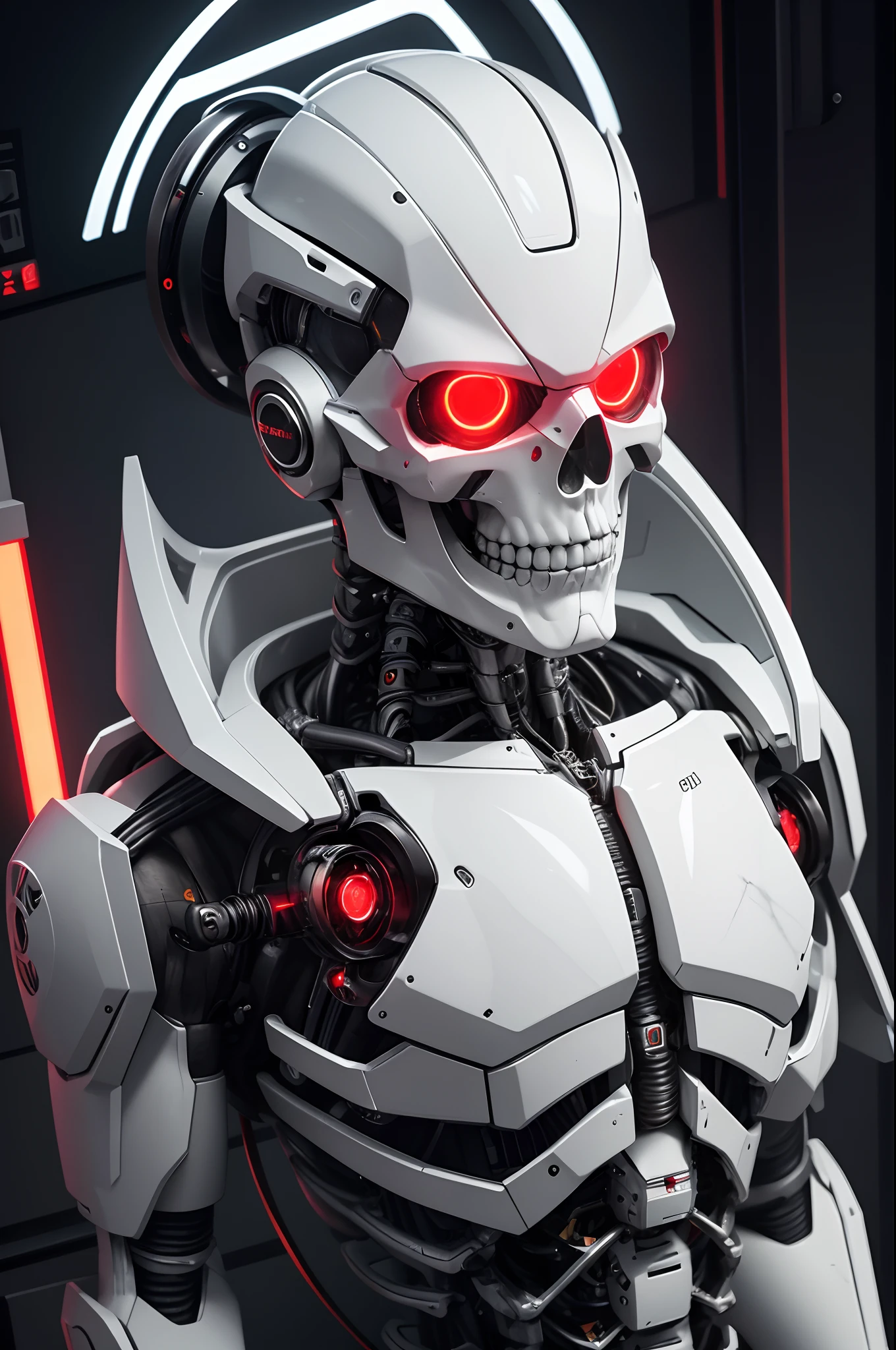 8K,The camera eye of one eye that glows red is exposed.,Young Man Head Humanoid Electronic System |Cyborg Man|Visible Detailed Brain|With a heart of visible detail|Muscle Cable Wire|bio punk|cybernetic|cyberpunked|Connected to a large number of cables,LED to issue,White marble bust|Canon M50 |100mm|foco nítido|smoother|Hyper-Realism|high-detail|Intricate details|Metal skeleton,The real face of a half young man,