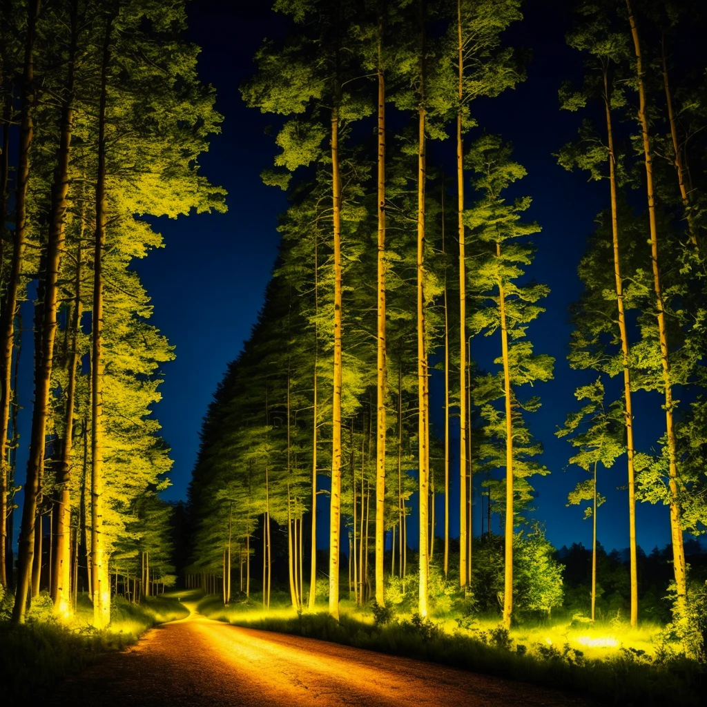 forest at night, blue colors