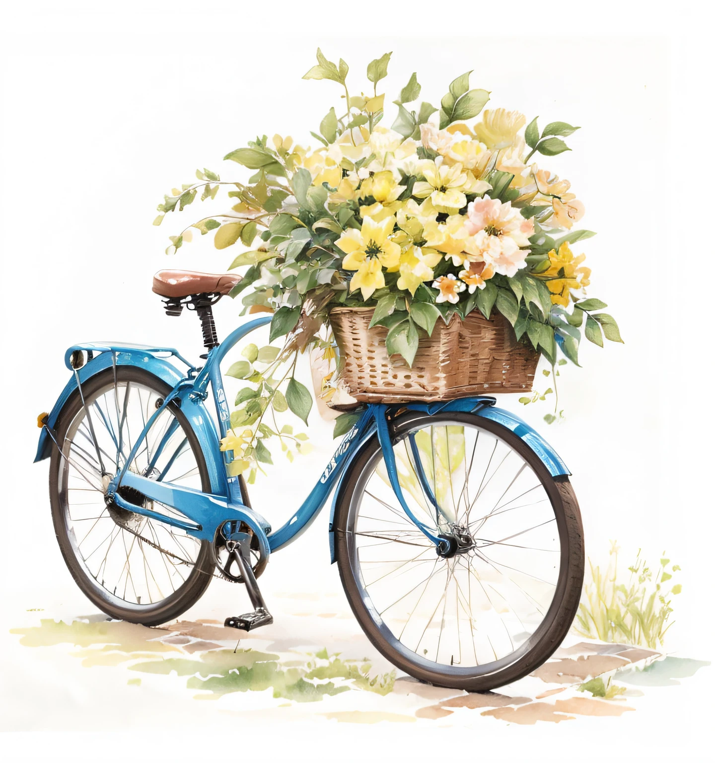 Hand Painted Bicycle Drawing with Brush and Realistic Watercolor