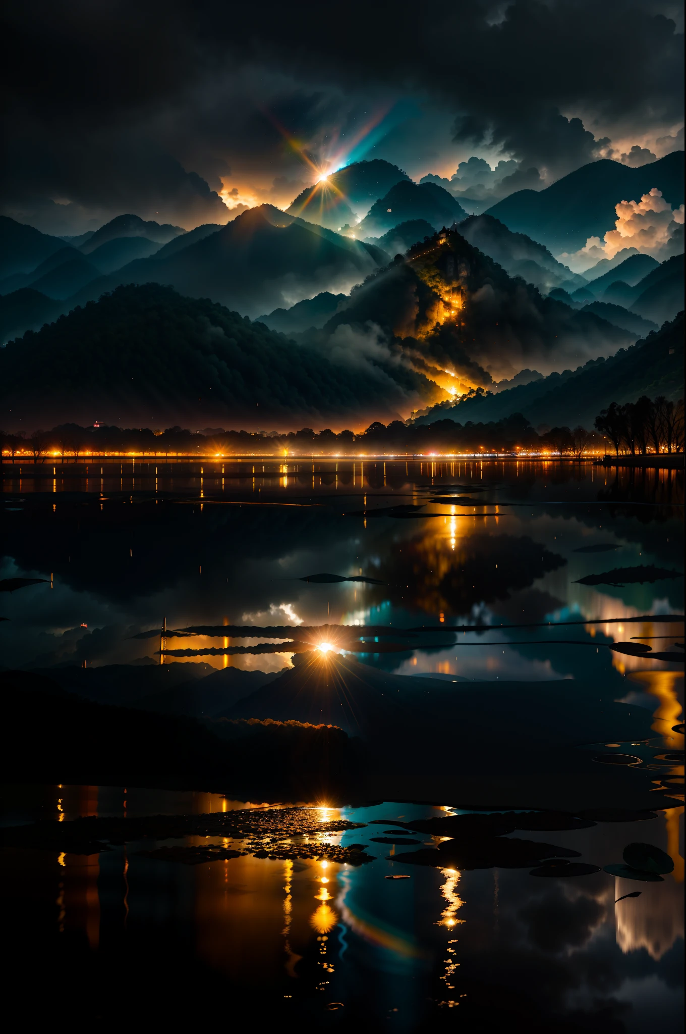 Imagem de folhas e gotas de chuva, Romantic landscape style, Canon EOS 5D Marca IV, Impressionismo ensolarado, Vietnamita tradicional, sparkling water reflections, foto de alta qualidade, Foto de Stock - AR 2:3 --v 5