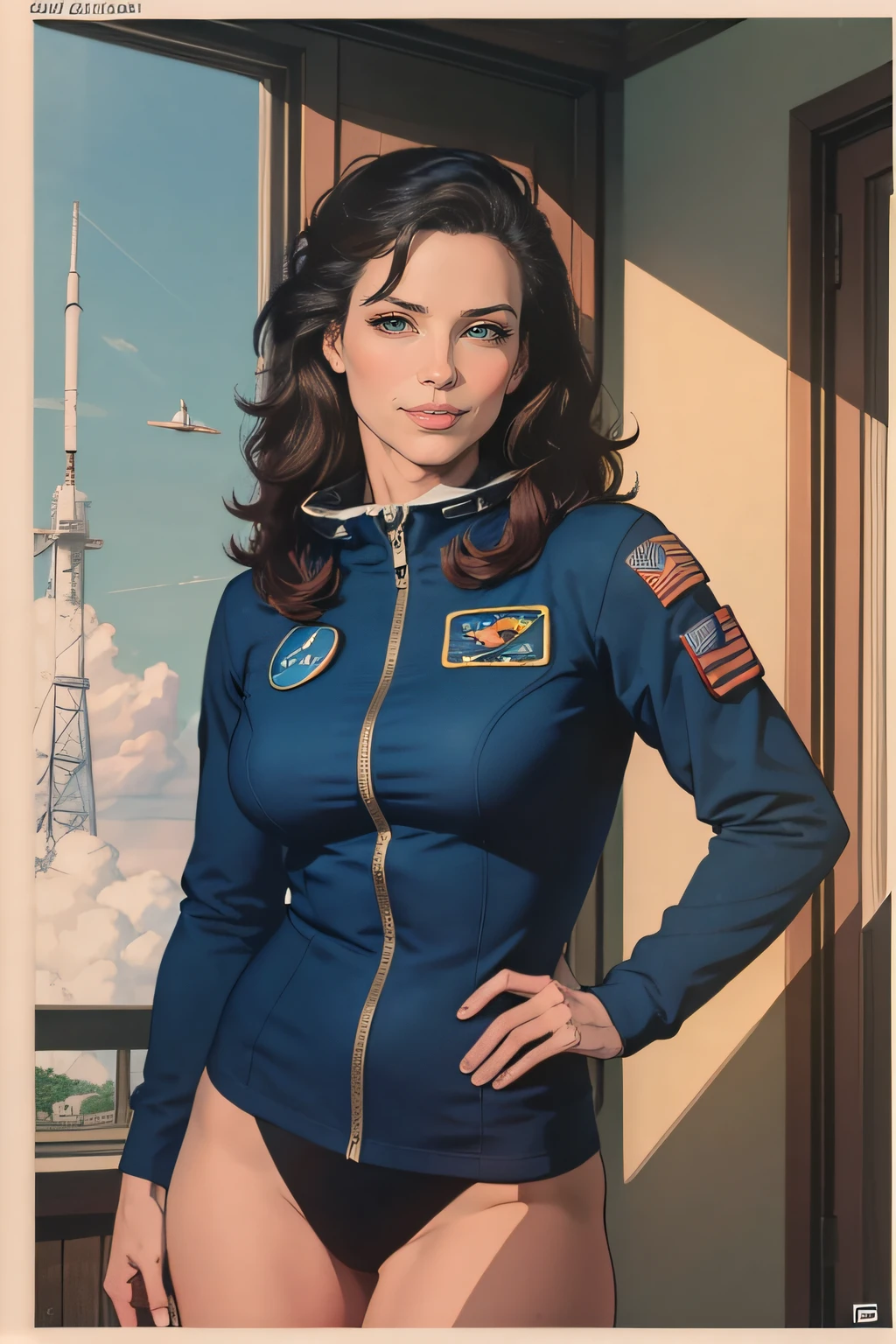 there is a woman 30yo wears intricate astronaut suit, a hyperrealistic astronaut, hyperrealistic astronaut, shuttle launch pad in background, (4k photorealism)!!!, (4k photorealism)!!, [ 4 k digital art ]!!, realistic shaded perfect body, realistic anime 3 d style, ultra realistic picture, anime highly detailed, Vintage Postage Stamps, ((photorealistic:1.5 )), (photorealism:1.5 ), ( 8k, raw photo, highest quality, masterpiece), high detail raw color photo professional photo, realistic, (highest quality), (best shadow), ultrahigh resolution, photo, masterpiece, realistic, realism, high contrast, 8k hd high definition detailed realistic, detailed, hyperdetailed, best quality, f lens, rich colors, (cinestill 800)