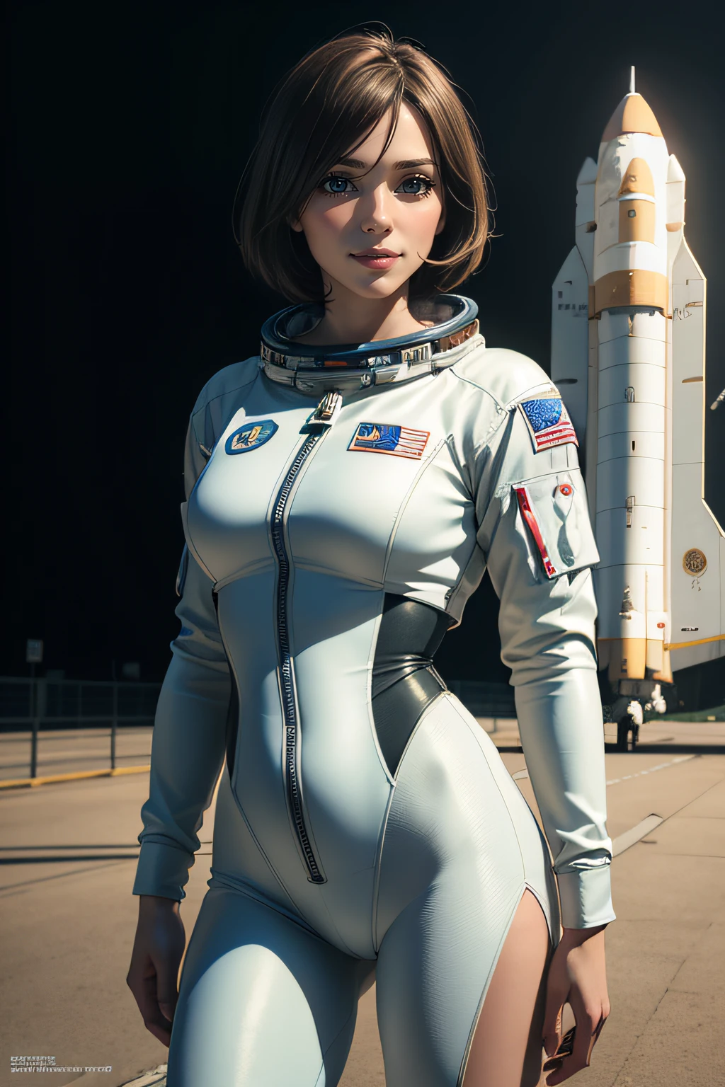 there is a woman 30yo wears intricate astronaut suit, a hyperrealistic astronaut, hyperrealistic astronaut, shuttle launch pad in background, (4k photorealism)!!!, (4k photorealism)!!, [ 4 k digital art ]!!, realistic shaded perfect body, realistic anime 3 d style, ultra realistic picture, anime highly detailed, Vintage Postage Stamps, ((photorealistic:1.5 )), (photorealism:1.5 ), ( 8k, raw photo, highest quality, masterpiece), high detail raw color photo professional photo, realistic, (highest quality), (best shadow), ultrahigh resolution, photo, masterpiece, realistic, realism, high contrast, 8k hd high definition detailed realistic, detailed, hyperdetailed, best quality, f lens, rich colors, (cinestill 800)