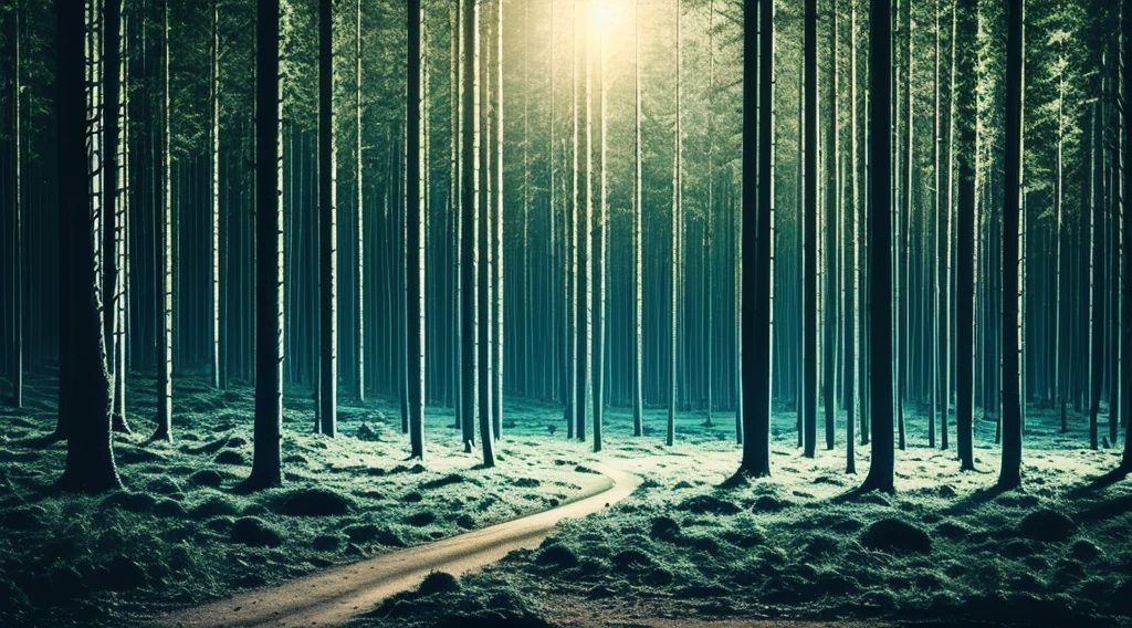 forest at night, blue tone
