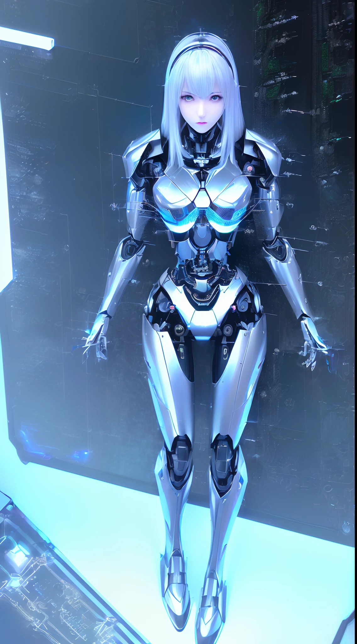 ((masutepiece)), ((top-quality), high quarity、ultra-definition, ((Realistic、photoRealstic)),  ((well proportioned face))、fulcolor 、(scientific fiction)、((独奏))、Beautiful Female Robot、(Faulty combat robot)、(overhaul)、(robot joints:1.3)、(Detailed electronic board:1.3)、(Machine frame:1.3)、White porcelain mechanical armor、(Oval curvaceous face)、(machine components:1.3)、(Almond-shaped eyes without emotion)、thin mouth、deadpan、(Perfect mechanical two-handed:1.3)、((Cyberpunk City Road in the daytime))、Perfect robot legs、high-heels、(Multiple Power Cords)、lying on floor、Stranger、(((From  above、Death of the robot)))