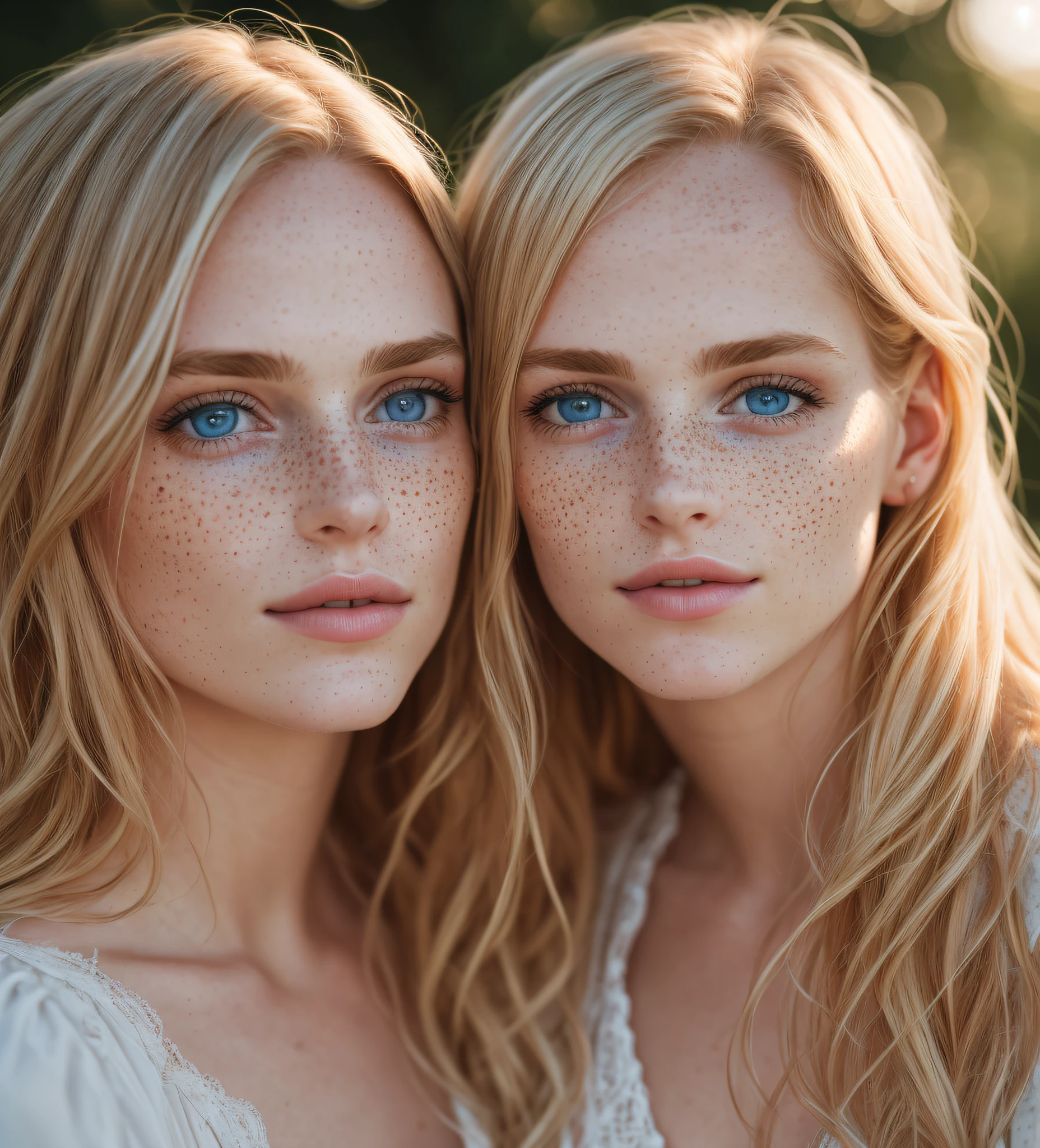 masterpiece, high resolution:1.4, 2girls, angel, skin pores texture, Hair blonde, HD, Photography, movie, cinematic, full Body, (8k, RAW photo, best quality, masterpiece:1.2), (realistic, photo-realistic:1.3), best quality, detailed blue eyes, cute, natural lighting, depth of field, film grain, sharp, detailed and realistic portrait of two women cuddling, freckles:0.3, chapped lips, soft natural lighting, magical photography, dramatic lighting, photo realism, ultra-detailed, Leica 50mm, f1. 4