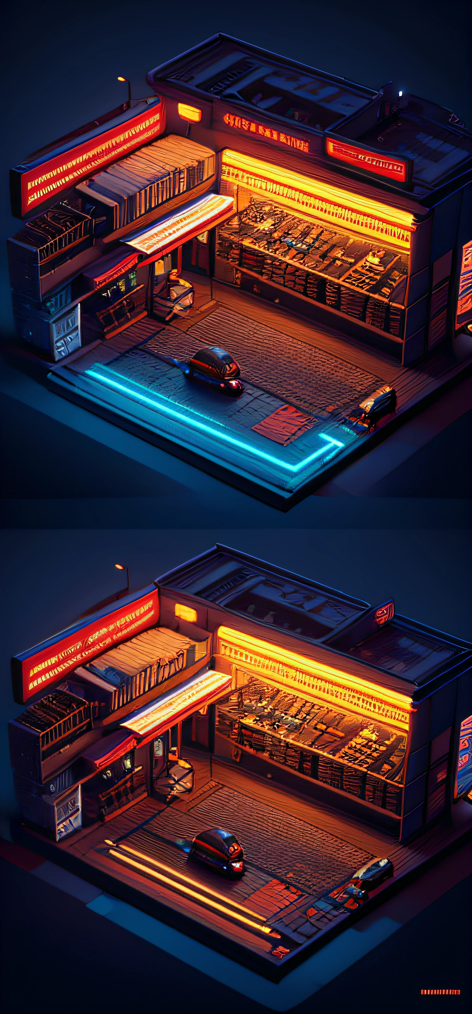 Cyberpunk gas station isometric ultra quality 8K masterpiece