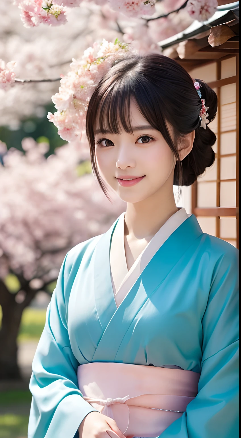 Professional Lighting,(Photorealsitic:1.4), (Top image quality:1.0), (超A high resolution:1.0), 8K, Raw photography, (masterpiece:0.2), (pureerosface_v1:0.5)、(Best Quality Detail:1.2)、realisitic、8K UHD、hight resolution、(1girl in:1.2)、The ultra-detailliert、High quality textures、intricate detailes、detaileds、Very detailed CG、High quality shadows、Detail Beautiful delicate face、Detail Beautiful delicate eyes、depth of fields、Ray traching,1girl in, japanaese girl, (Natural smile:1.4),Cute, slender, Portrait of a beautiful Japan woman in kimono, Stand in a graceful posture at a traditional shrine. The kimono is vivid with traditional patterns, Hair decorated with elegant and delicate kanzashi, and a gentle expression. Against the backdrop of a shrine with cherry blossoms in full bloom、Soft light on a spring afternoon、Adds tranquility to the scene. Render in a realistic style with meticulous attention to detail, high resolution images.skyporn, Magic Hour, (Realistic:1.3), Finely detailed, quality, (masutepiece:1.2), (Photorealistic:1.2), (Best Quality), (Intricate details), Dramatic, Ray tracing, photograph, +Lola