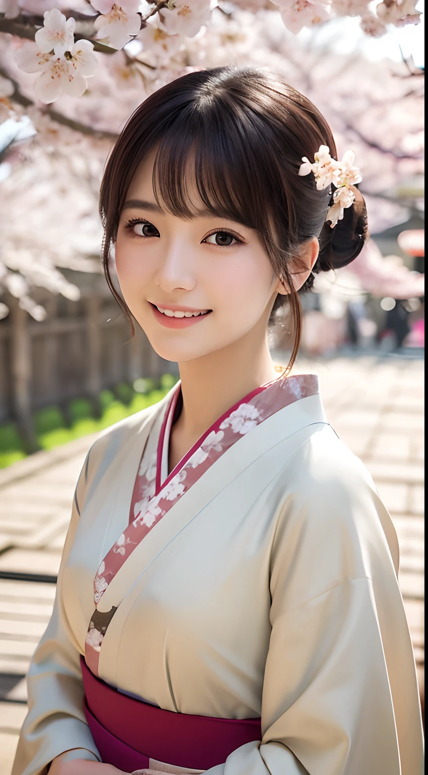 Professional Lighting,(Photorealsitic:1.4), (Top image quality:1.0), (超A high resolution:1.0), 8K, Raw photography, (masterpiece:0.2), (pureerosface_v1:0.5)、(Best Quality Detail:1.2)、realisitic、8K UHD、hight resolution、(1girl in:1.2)、The ultra-detailliert、High quality textures、intricate detailes、detaileds、Very detailed CG、High quality shadows、Detail Beautiful delicate face、Detail Beautiful delicate eyes、depth of fields、Ray traching,1girl in, japanaese girl, (Natural smile:1.4),Cute, slender, Portrait of a beautiful Japan woman in kimono, Stand in a graceful posture at a traditional shrine. The kimono is vivid with traditional patterns, Hair decorated with elegant and delicate kanzashi, and a gentle expression. (Against the backdrop of a shrine with cherry blossoms in full bloom:1.4)、Soft light on a spring afternoon、Adds tranquility to the scene. Render in a realistic style with meticulous attention to detail, high resolution images.skyporn, Magic Hour, (Realistic:1.3), Finely detailed, quality, (masutepiece:1.2), (Photorealistic:1.2), (Best Quality), (Intricate details), Dramatic, Ray tracing, photograph, +Lola