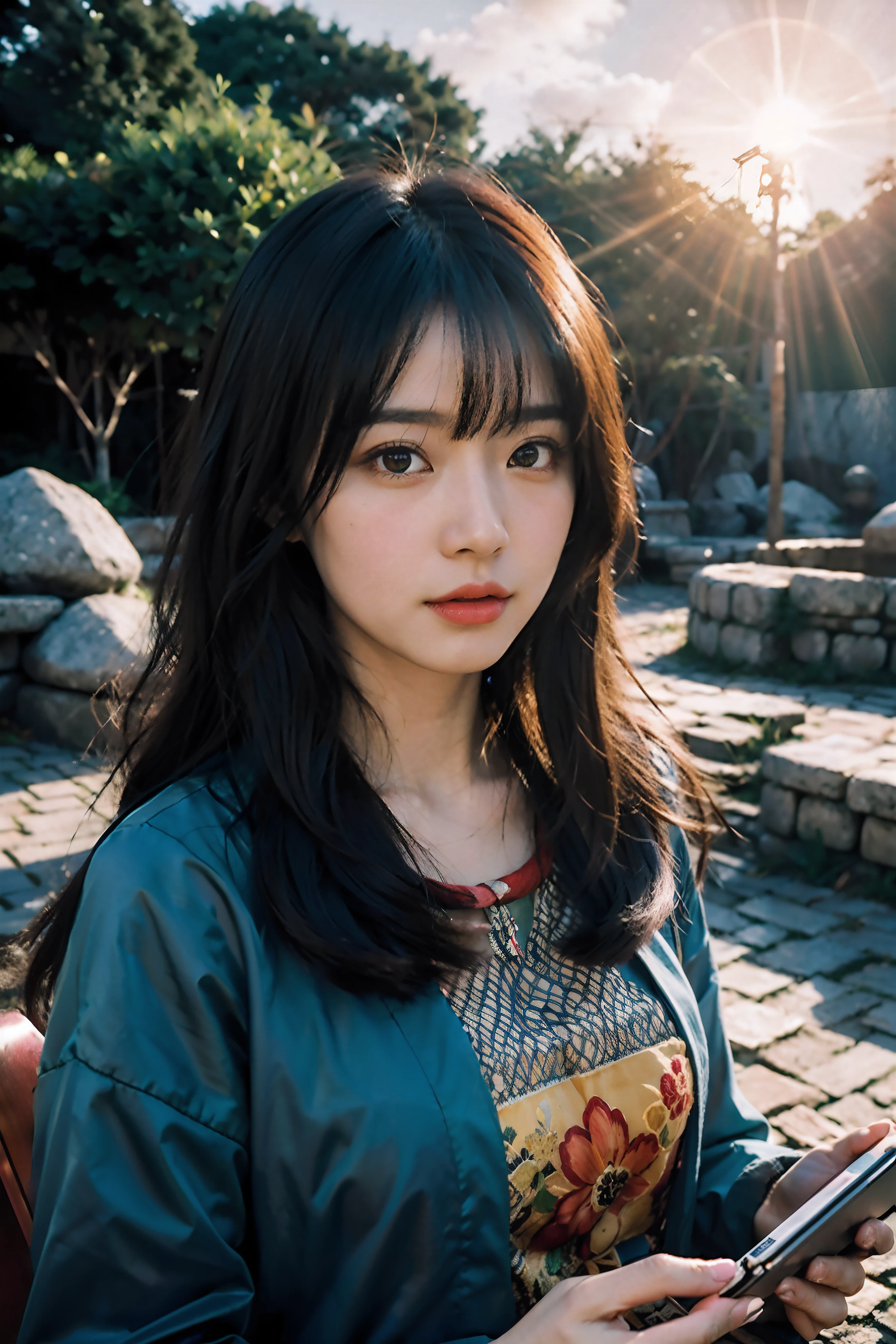 best quality,masterpiece,1girl of a Imaginative Macanese Female Page,Crude hair,background is Unique The Tablets of Stone,at Sunrise,Cel shaded,anaglyph effect,ultra high res,Extremely Detailed Official Unity 8K Wallpapers,ultra high res,ultra high quality,