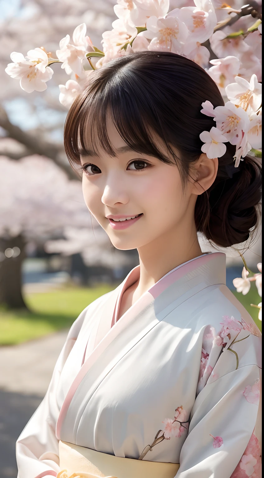Professional Lighting,(Photorealsitic:1.4), (Top image quality:1.0), (超A high resolution:1.0), 8K, Raw photography, (masterpiece:0.2), (pureerosface_v1:0.5)、(Best Quality Detail:1.2)、realisitic、8K UHD、hight resolution、(1girl in:1.2)、The ultra-detailliert、High quality textures、intricate detailes、detaileds、Very detailed CG、High quality shadows、Detail Beautiful delicate face、Detail Beautiful delicate eyes、(Symmetrical eyes:1.2),depth of fields、Ray traching,1girl in, japanaese girl, (Natural smile:1.4),Cute, slender, Portrait of a beautiful Japan woman in kimono, Stand in a graceful posture at a traditional shrine. The kimono is vivid with traditional patterns, Hair decorated with elegant and delicate kanzashi, and a gentle expression. (Against the backdrop of a shrine with cherry blossoms in full bloom:1.4)、Soft light on a spring afternoon、Adds tranquility to the scene. Render in a realistic style with meticulous attention to detail, high resolution images.skyporn, Magic Hour, (Realistic:1.3), Finely detailed, quality, (masutepiece:1.2), (Photorealistic:1.2), (Best Quality), (Intricate details), Dramatic, Ray tracing, photograph, +Lola
