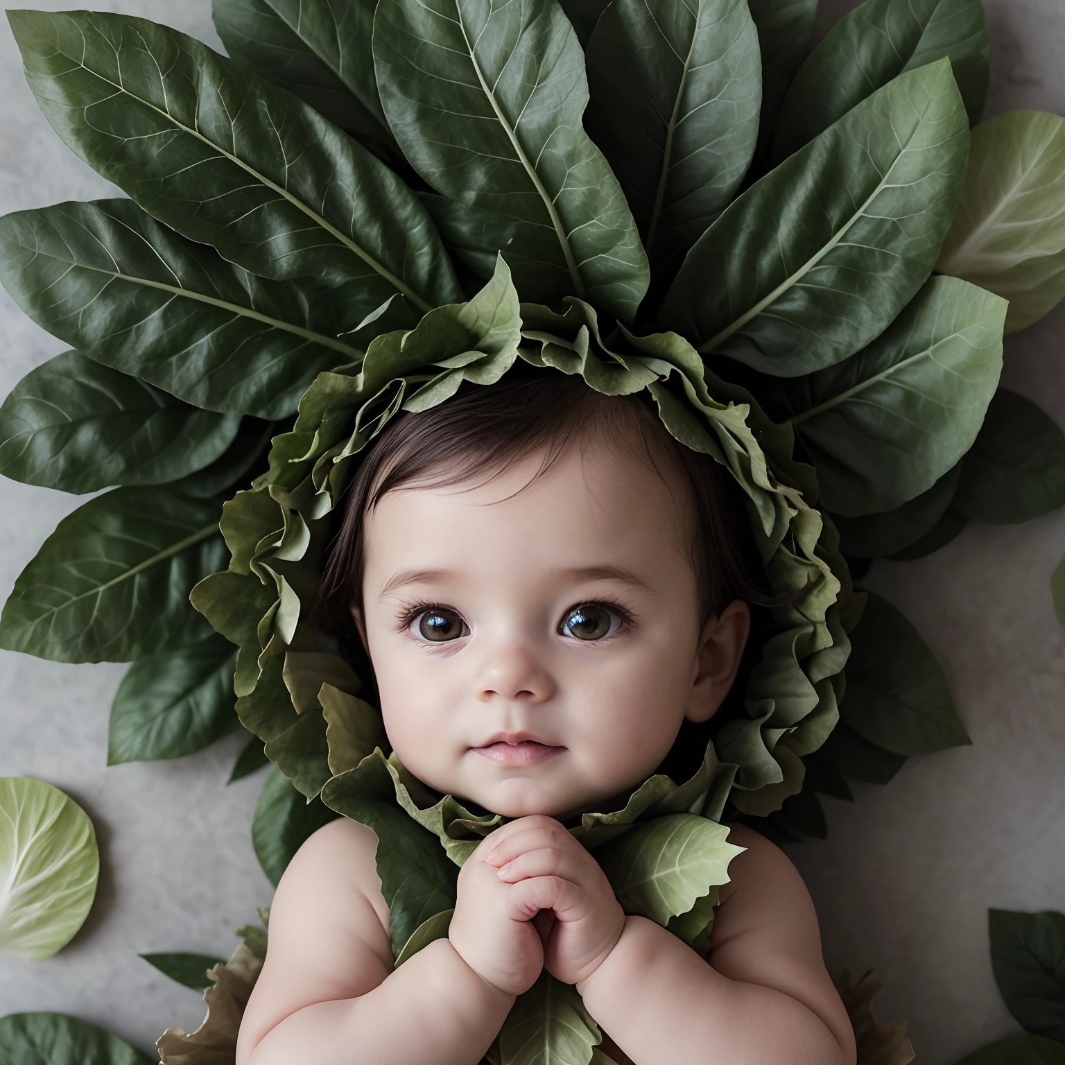 a close up of a  wearing a leafy costume, made of leaves, the anatomy of a head of lettuce, lettuce, dress of leaves, dress made of green leaves, all growing inside an enormous, 6 pack, ❤🔥🍄🌪, wearing leaf cloak, covered in leaves, adorable appearance!!!, fluffy green belly, greens), very accurate photo