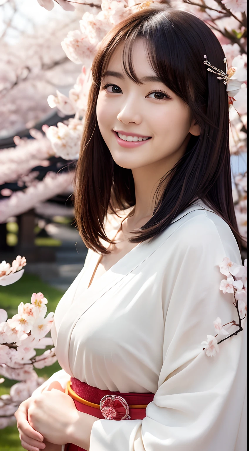 Professional Lighting,(Photorealsitic:1.4), (Top image quality:1.0), (超A high resolution:1.0),(Composition that captures the whole body:1.4),8K, Raw photography, (​masterpiece:0.2), (pureerosface_v1:0.5)、(Best Quality Detail:1.2)、realisitic、8K UHD、hight resolution、(1girl in:1.2)、The ultra-detailliert、High quality textures、intricate detailes、detaileds、Very detailed CG、High quality shadows、Detail Beautiful delicate face、Detail Beautiful delicate eyes、(Symmetrical eyes:1.2),depth of fields、Ray traching,1girl in, japanaese girl, (Natural smile:1.4),Cute, slender, Portrait of a beautiful Japan woman in kimono, Stand in a graceful posture at a traditional shrine. The kimono is vivid with traditional patterns, Hair decorated with elegant and delicate kanzashi, and a gentle expression. (Against the backdrop of a shrine with cherry blossoms in full bloom:1.4)、Soft light on a spring afternoon、Adds tranquility to the scene. Render in a realistic style with meticulous attention to detail, high resolution images.skyporn, Magic Hour, (Realistic:1.3), Finely detailed, quality, (masutepiece:1.2), (Photorealistic:1.2), (Best Quality), (Intricate details), Dramatic, Ray tracing, photograph, +Lola
