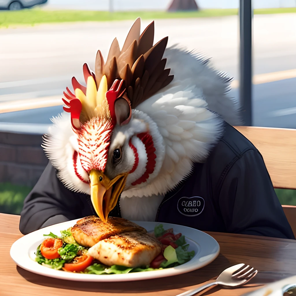 Chicken eating lunch