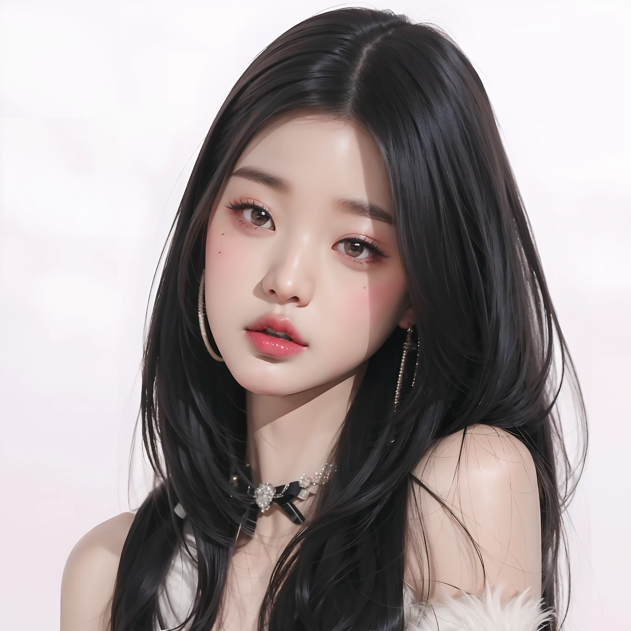 Un primer plano de una mujer con el pelo largo y negro que lleva un estrangulador, Jinyoung Shin, Jaeyeon Nam, Retrato de Jossi de Blackpink, maquillaje popular de Corea del Sur, maquillaje coreano popular, Wan adorable cara coreana, portrait of female Korean idol, Gongbi, Sha Xi, con cara redonda, Heonhwa Choe, Bae Suzy, Hermosa mujer surcoreana, Blackpink Jennie