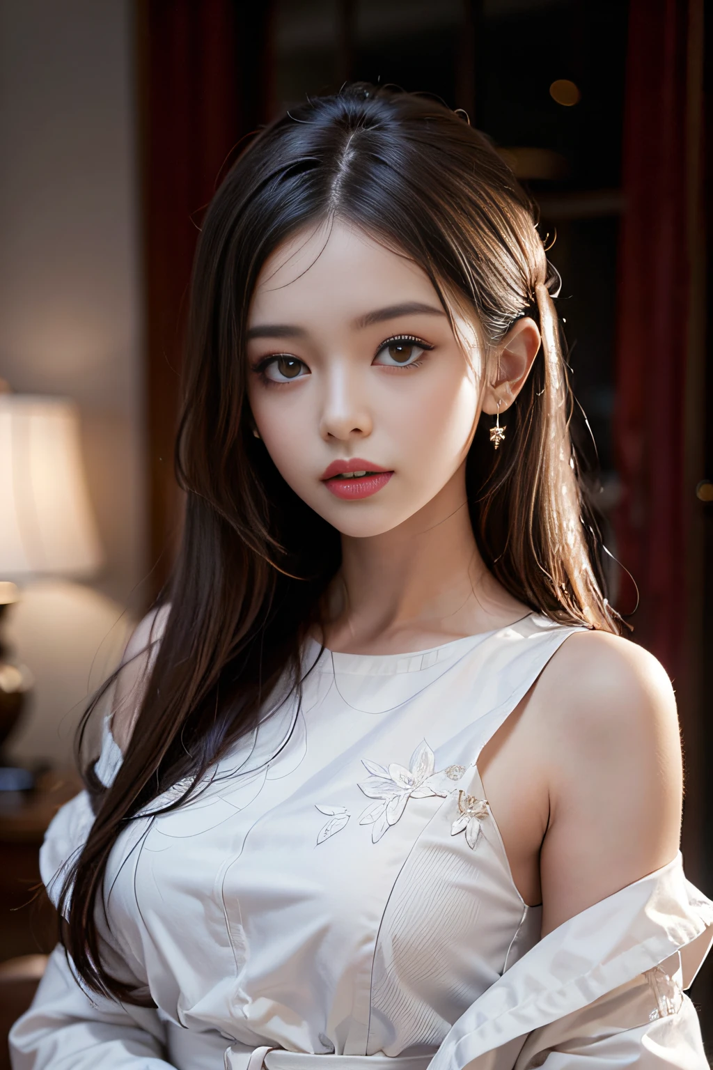 big_breasts, big_nipples, pure_body, clear_beautiful_face, shiny_longer_hair, black_hair, same_background, same_dress, beautiful_mature_woman, dark_eyebrow, dark_eyelashes, beautiful_nose, pure_blue_eyes, beautiful_waist, realistic, hair_accessories