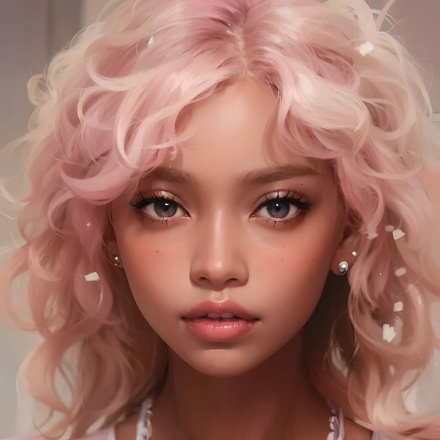 black girl with pink hair, high detailed, portrait, black eyes, pretty
