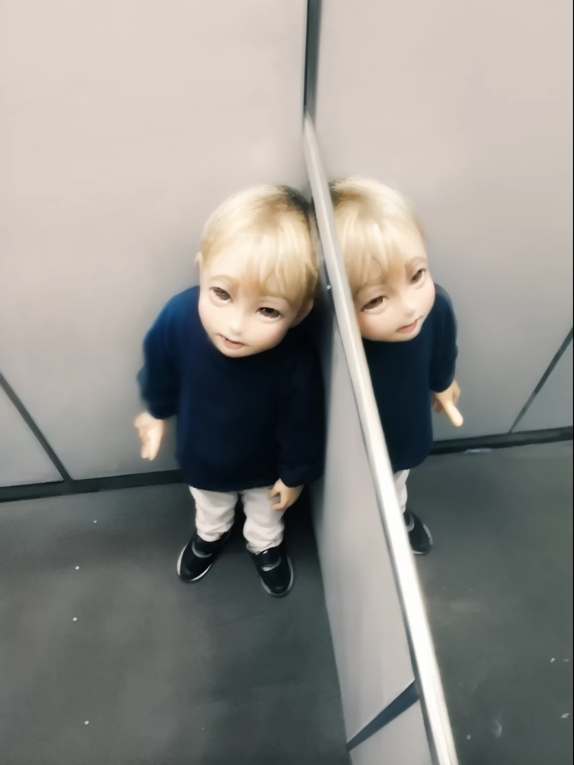 There's two boys in front of a mirror, em frente a um espelho, espelhamento, espelhos em todos os lugares, Olhar no espelho, Espelhado, identical picture, with a twin, admiring her own reflection, Olhar no espelho, they are very serious, twins, Irritado com o espelho, simetria!, Directed by: Emma Andijewska, espelhos grandes