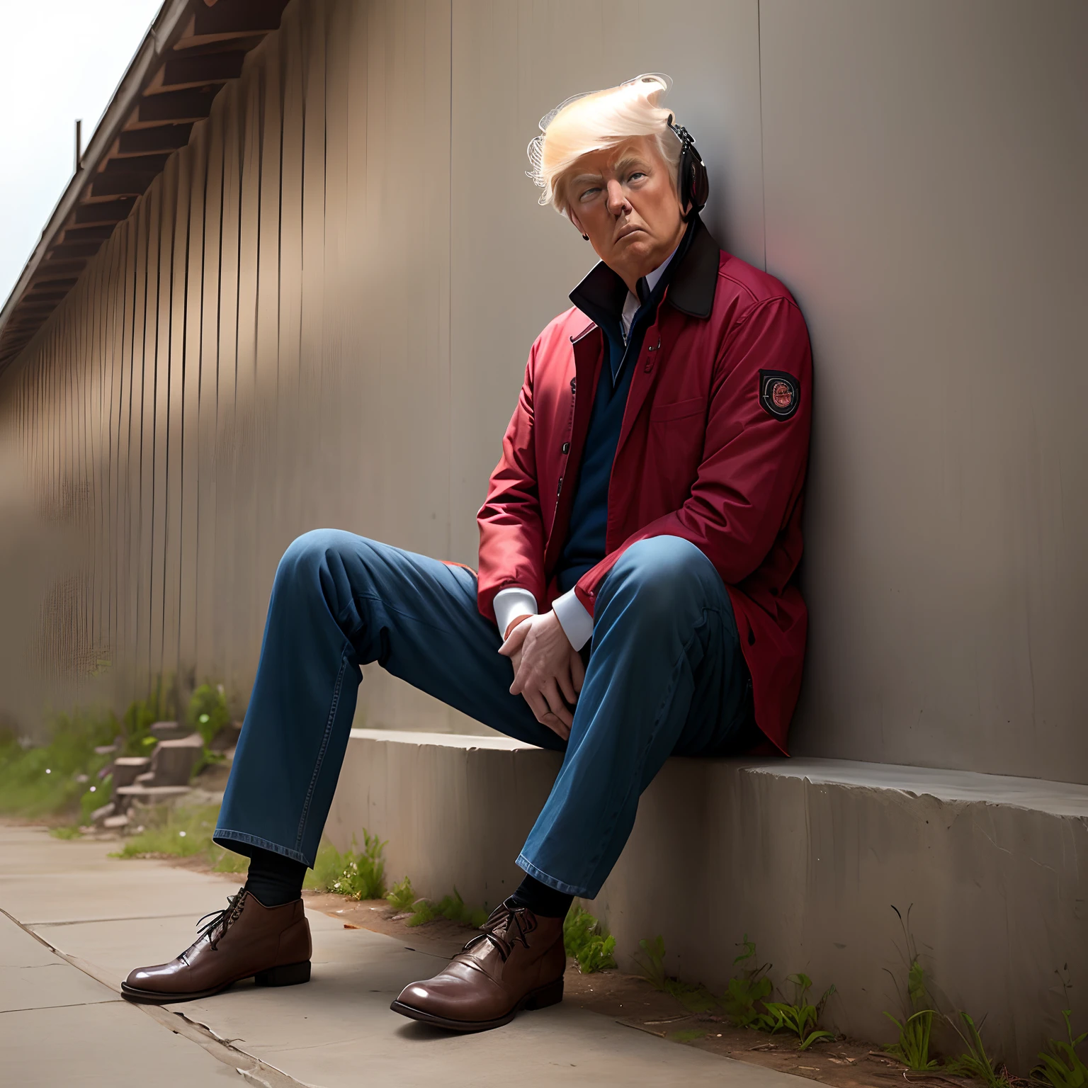 Trump sitting on wall