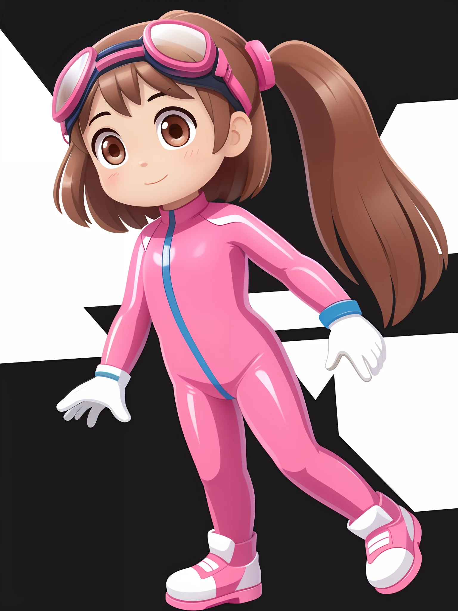 A close up of a cartoon girl in a pink suit and goggles - SeaArt AI