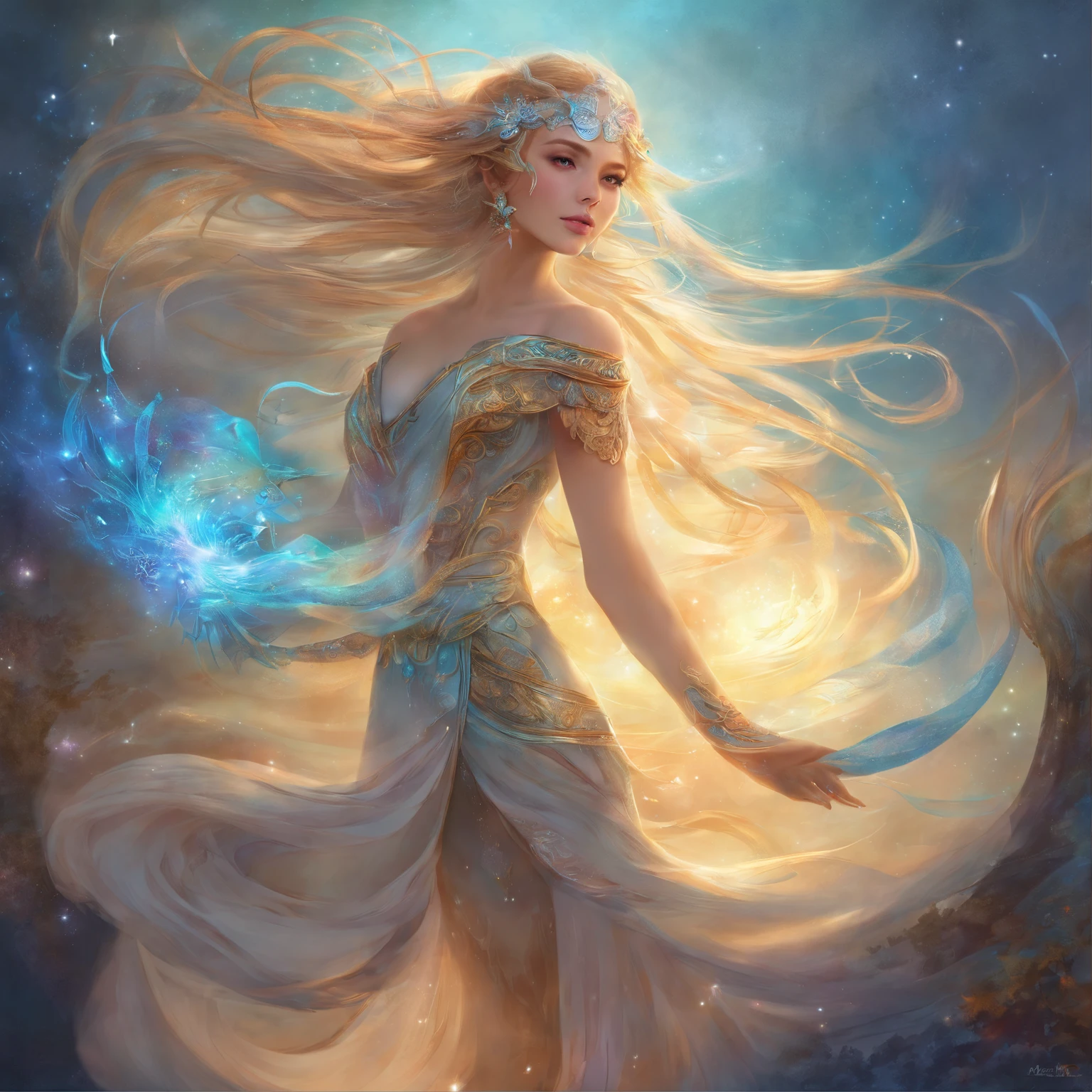 Mobius , full body, amazing, gorgeous, beautiful woman, embedded, mesmerizing eyes, flowing hair, delicate features, soft skin, elegant posture, vibrant background, ethereal lighting, fantasy styling, vibrant colors, enchanting aura, evoking emotions, mesmerizing beauty, dreamlike atmosphere, high-resolution rendering, photorealistic details, intricate patterns, captivating gaze, graceful movements.