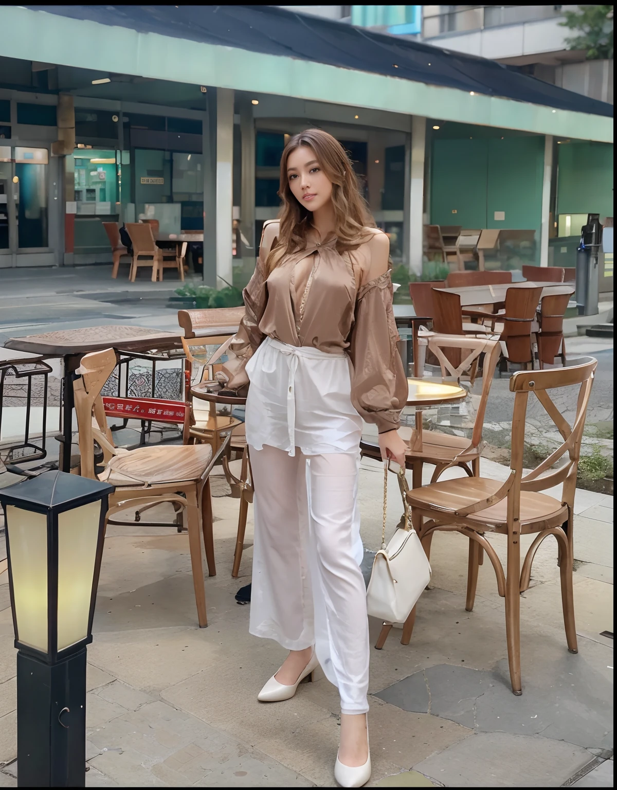 top-quality, ​masterpiece, high-detail, 16k picture quality, 细致背景, Small eyes、In the heart of Tokyo's vibrant cityscape, Stunning women between the ages of 27 and 40 gracefully adorn themselves . Tokyo at night、Girlfriend on a busy street corner, Her eyes lock us with a seductive gaze. Her dress, Perfect fit and charm, Emphasizes her bountiful breasts and elegantly tapered waist. Her hair, Beautiful shades of light brown, flowing like silk, Framing her striking features. This seductive woman、Has an attractive charm that attracts the attention of everyone around her. The dazzling neon signs of the bustling metropolis shine brightly, Make her hair shine with ethereal beauty. In this scene, In the hustle and bustle of the city, She stands as a beacon of charm and sophistication, Where the lights of the city dance in harmony with her beauty, Creating a tableau of timeless elegance in the heart of Tokyo.