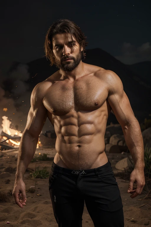 Homem grego, irritado, Musculoso,Cabelo Moreno,Franja Loira, Olhos explodindo de fogo ,Cercado por chamas, corpo inteiro: 1.2, Surrealismo,Melhor Qualidade,Usando Armadura Espartana,Anatomia correta, Tem 6 asas de anjo nas costas,