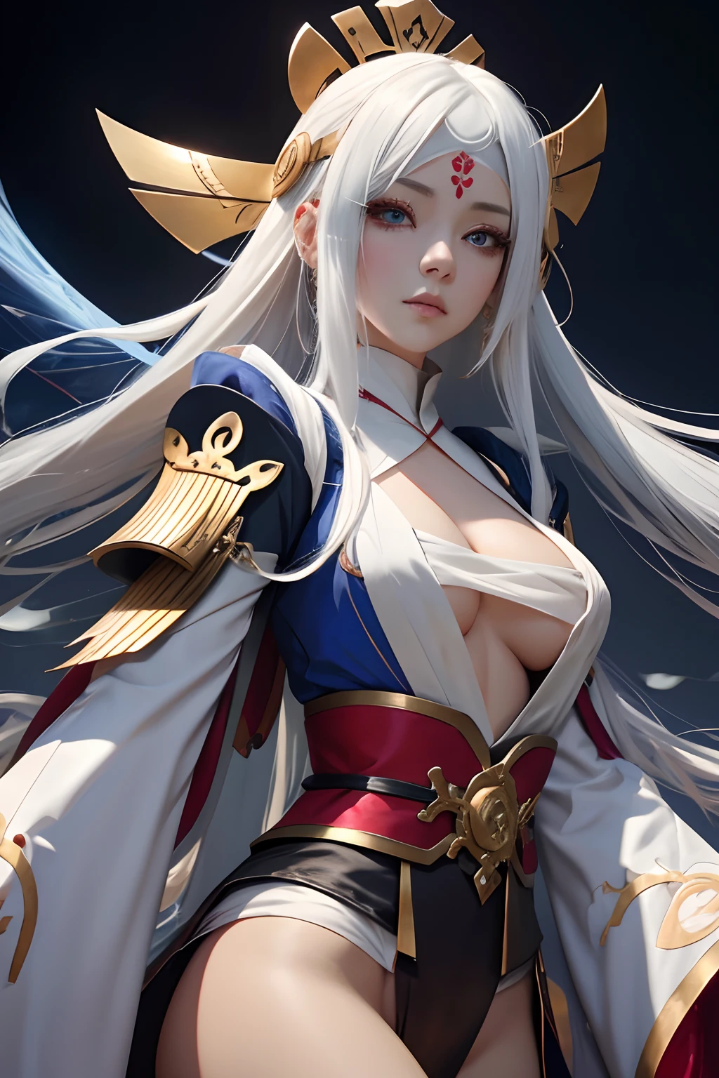 a close up of a woman with long hair wearing a costume, white haired deity, onmyoji portrait, detailed digital anime art, female anime character, anime goddess, advanced digital anime art, digital anime art, beautiful alluring anime woman, beautiful anime woman, onmyoji detailed art, stunning anime face portrait, anime character, anime woman, extremely detailed artgerm, eye on forehead.