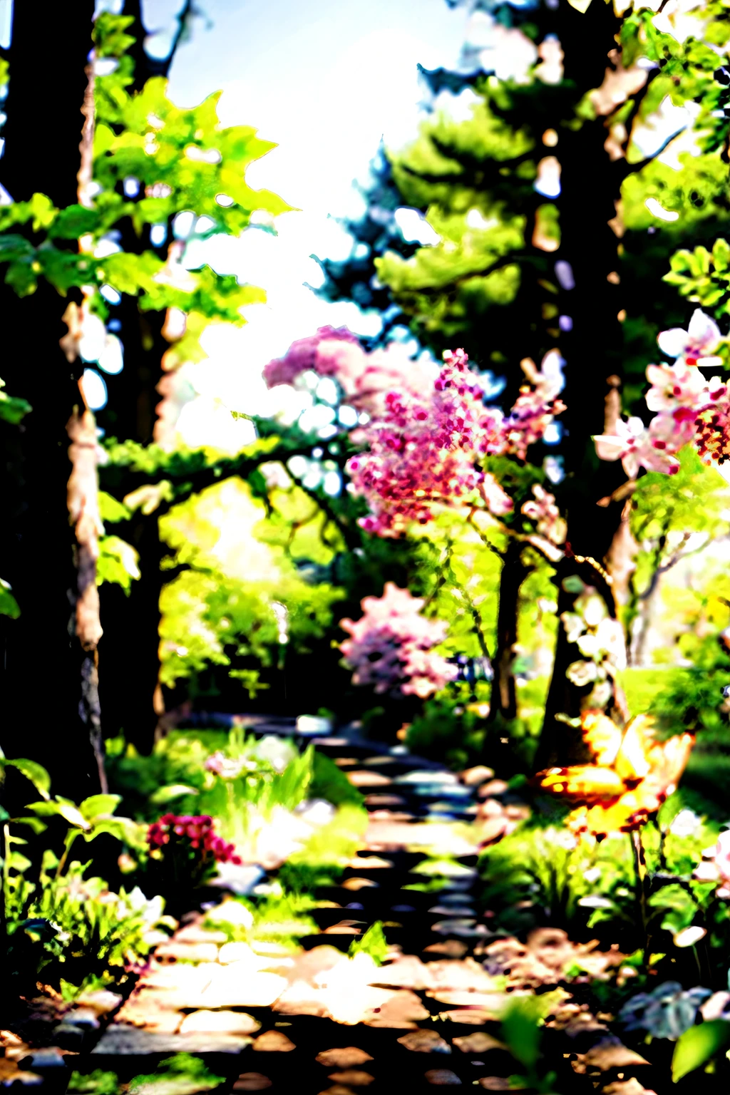 /imagine prompt: realistic, personality: [Show a winding dirt path meandering through the forest, lined with wild plants and colorful flowers. Filtered sunlight creates ever-changing patches of light on the wooded ground. Graceful butterflies flutter around, adding a touch of life and lightness to the scene.] unreal engine, hyper real --q 2 --v 5.2 --ar 16:9