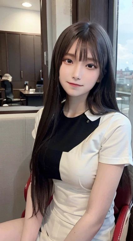 (masutepiece, Best Quality:1.2), 8K, 15yo student, 85 mm, Official art, Raw photo, absurderes, White dress shirts, Pretty Face, close up, Upper body, violaceaess, gardeniass, Beautiful Girl,Cat costume,, Cinch West, thighs thighs thighs thighs, Short sleeve, Afternoon coffee shop,Sit in a chair by the window, Looking at Viewer, No makeup, (Smile:0.4), Film grain, chromatic abberation, Sharp Focus, face lights, clear lighting, Teen, Detailed face, Bokeh background,