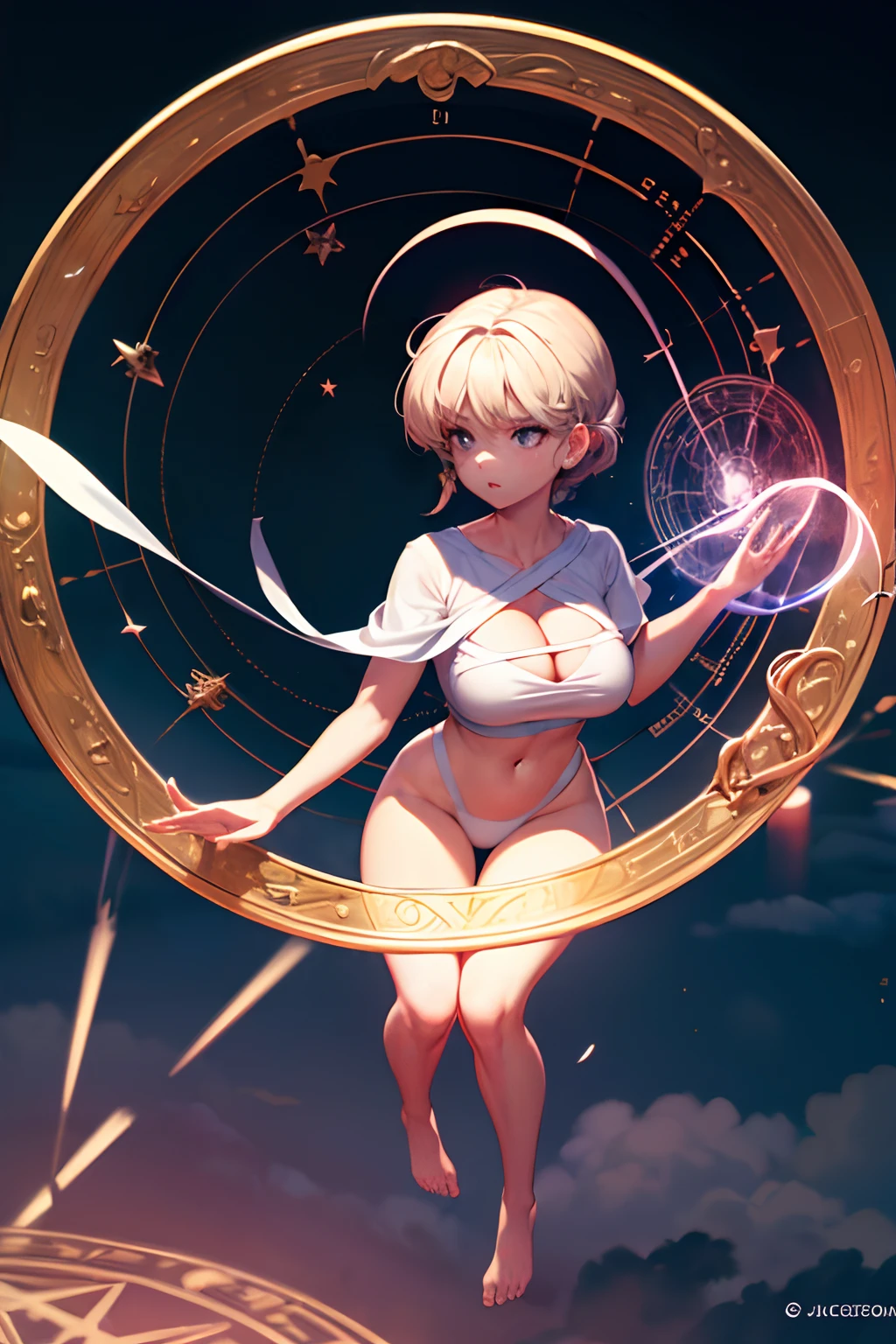 (Obra maestra:1.2), (La mejor calidad:1.2), Perfect lighting, Chica Maga Oscura lanzando un hechizo, flotando en el aire, Levitating over a magic circle , Portal de Circle, tetas grandes, escote abierto, fondo de magia. Pose sejustiva y sexy. Fondo de juegos artificiales