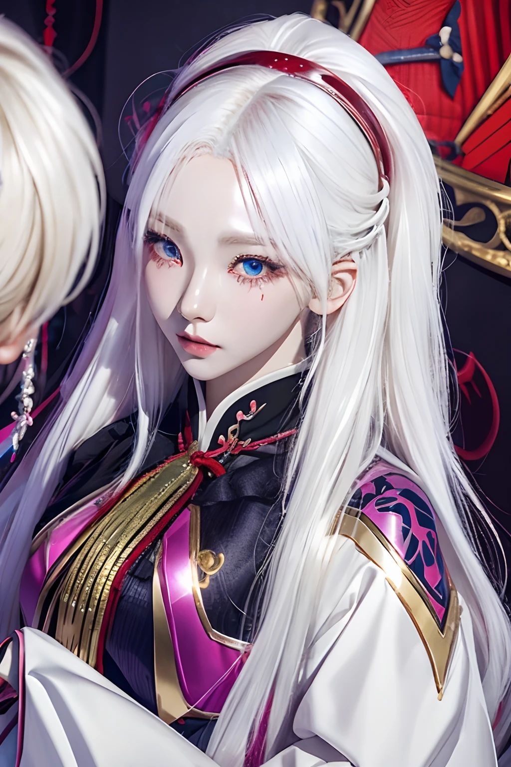 A close up of a woman with long white hair and a white wig - SeaArt AI