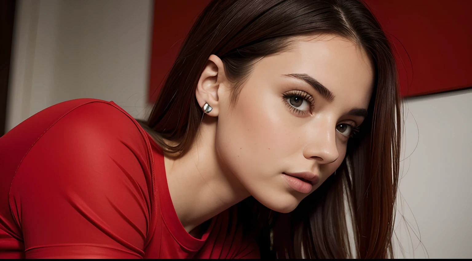 woman with red t-shirt