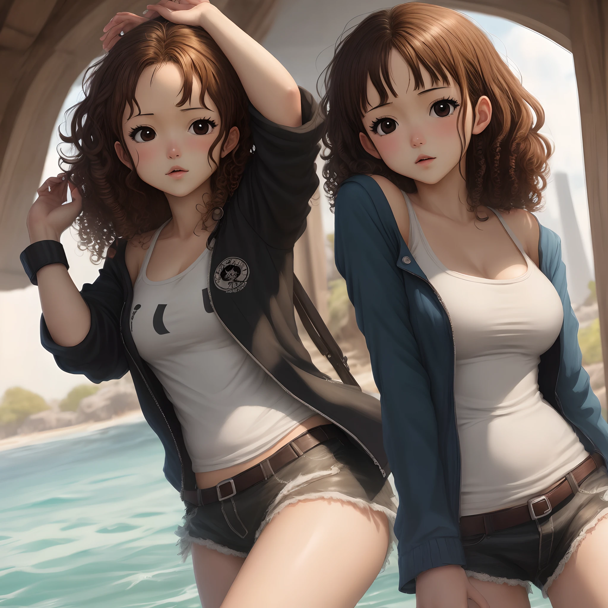 one piece girl brown curly hair black eyes